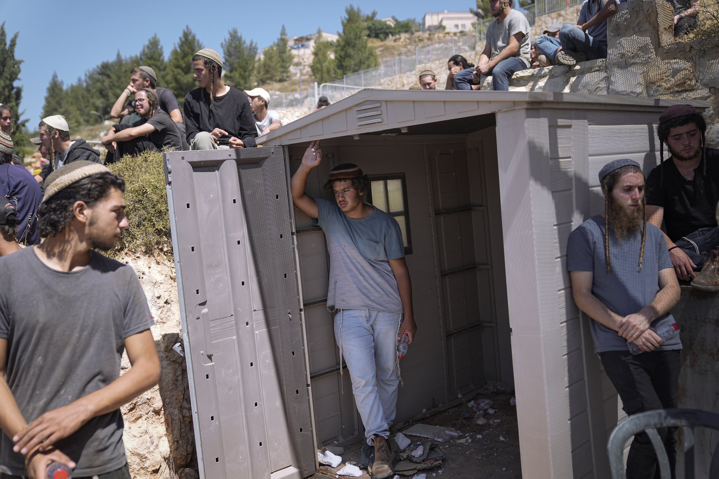  Mourners gather for the funeral of Nachman Mordoff, 17, in the West Bank Israeli settlement of Shilo on June 21, 2023, the day after he and three other Israelis were killed by two Palestinian attackers who opened fire at a restaurant and gas station