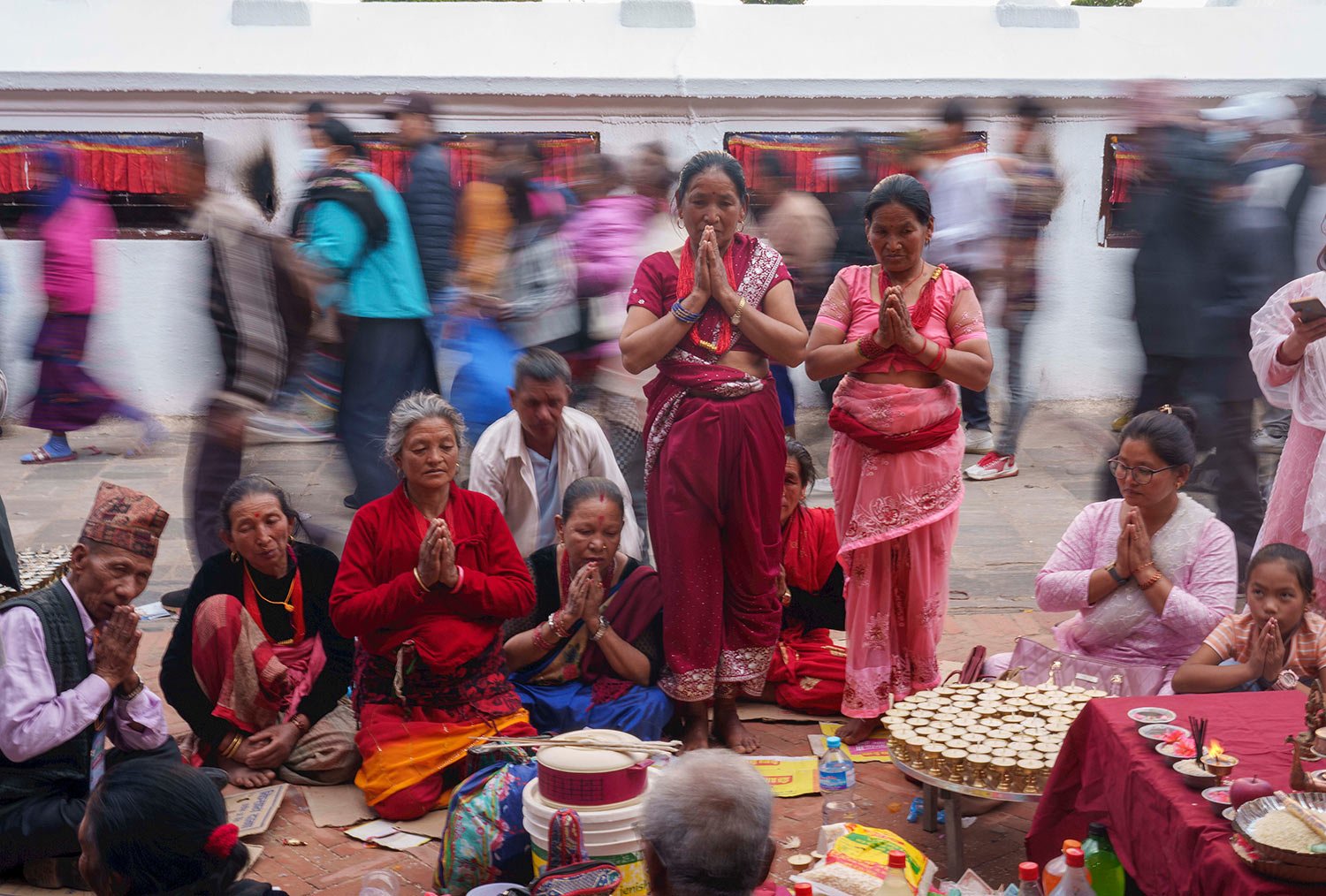  Tamang community members perform rituals during Temal festival at Boudhanath Stupa in Kathmandu, Nepal, Wednesday, April 5, 2023. (AP Photo/Niranjan Shrestha) 