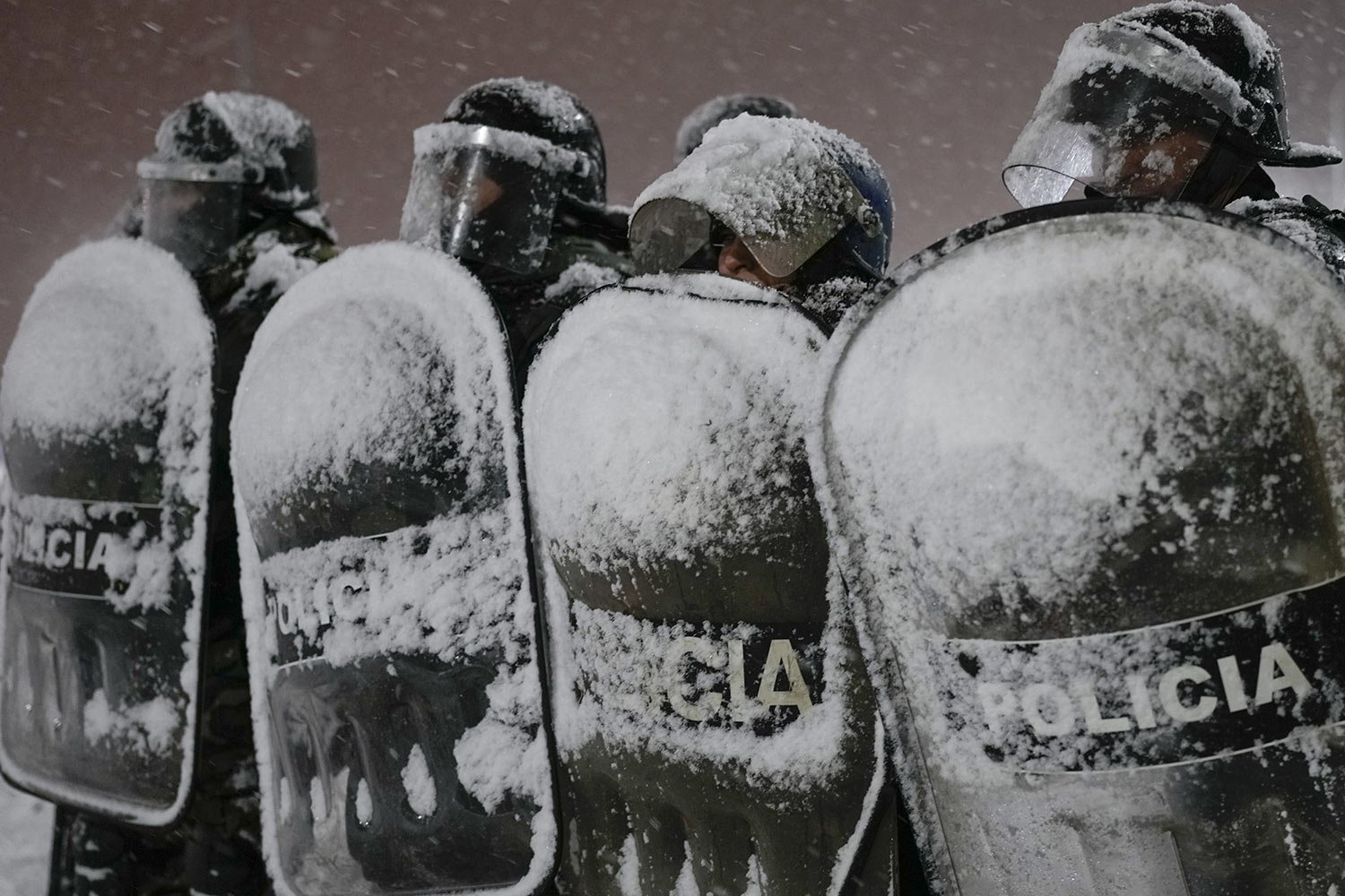  Police guard a supermarket after reports that people tried to break into the store in Bariloche, Argentina, Aug. 23, 2023. (AP Photo/Natacha Pisarenko) 