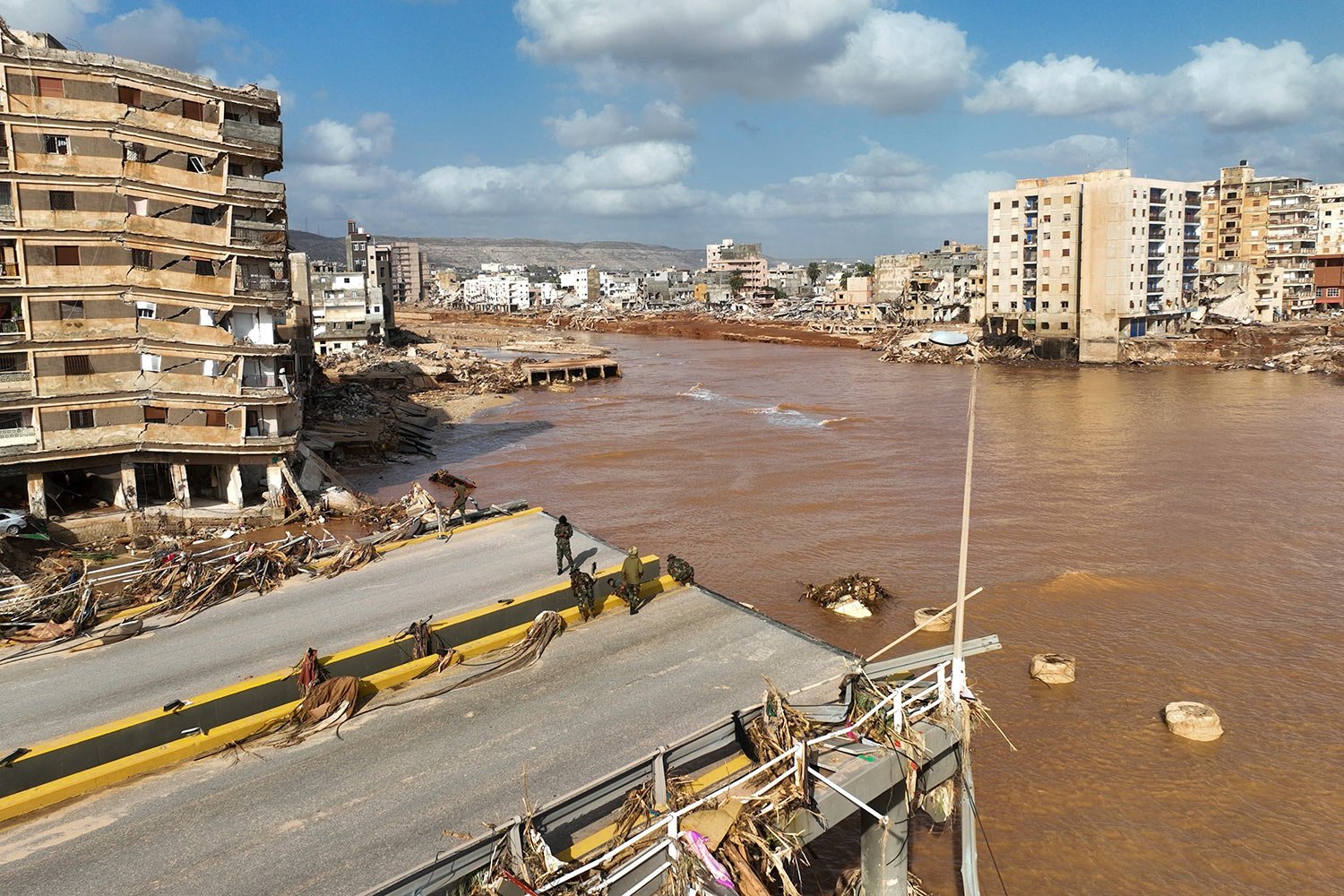  A general view of the city of Derna is seen on Tuesday, Sept. 12., 2023. Mediterranean storm Daniel caused devastating floods in Libya that broke dams and swept away entire neighborhoods in multiple coastal towns, the destruction appeared greatest i