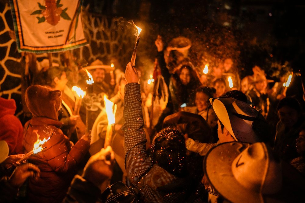  Purepecha Indigenous people hold a New Fire ceremony to mark the start of the new year, based on an ancient lunar calendar, in Ocumicho, Michoacan state, Mexico, just before midnight, late Thursday, Feb. 1, 2024. (AP Photo/Eduardo Verdugo) 