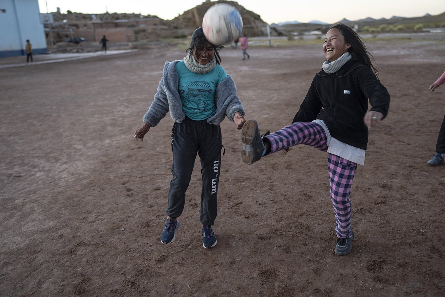  Students play soccer in Huancar, Jujuy Province, Argentina, April 25, 2023.  