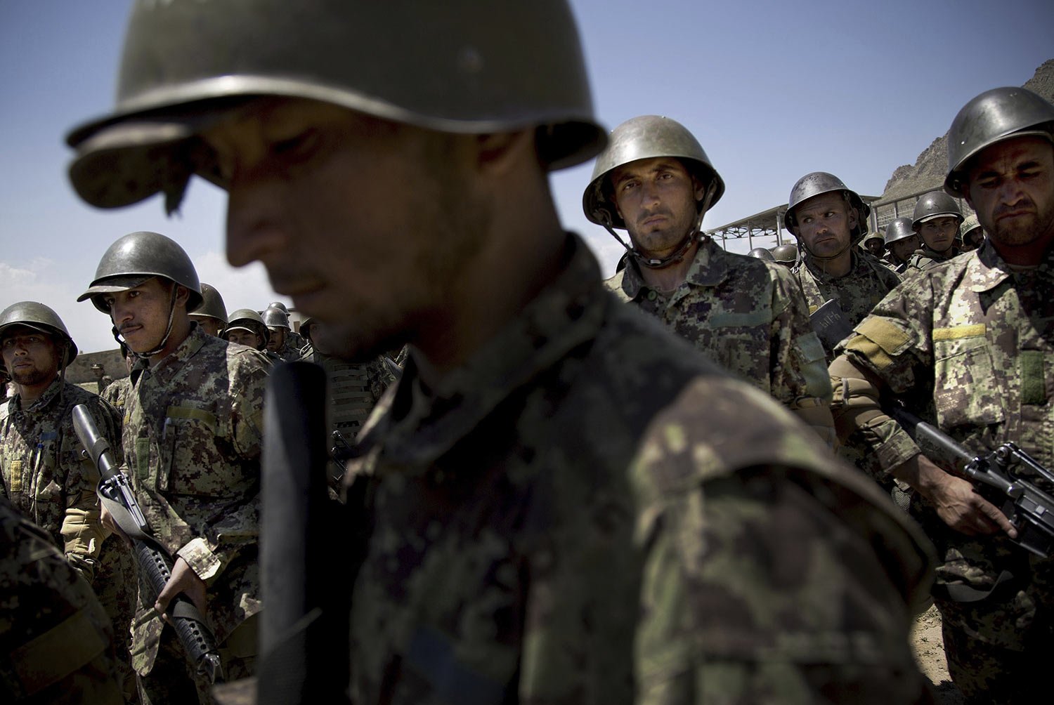  Afghan Army soldiers gather at a training facility on the outskirts of Kabul, Afghanistan, Wednesday, May 8, 2013. (AP Photo/Anja Niedringhaus) 