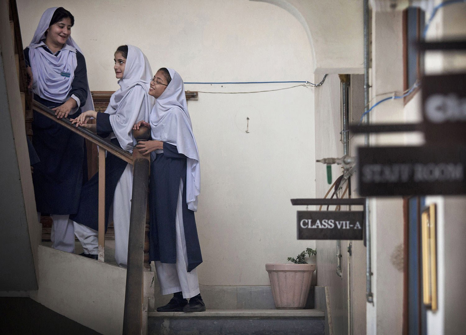  Pakistani children get ready for class at Malala Yousufzai's old school in Mingora, Swat Valley, Pakistan on Saturday, Oct 5, 2013. (AP Photo/Anja Niedringhaus) 