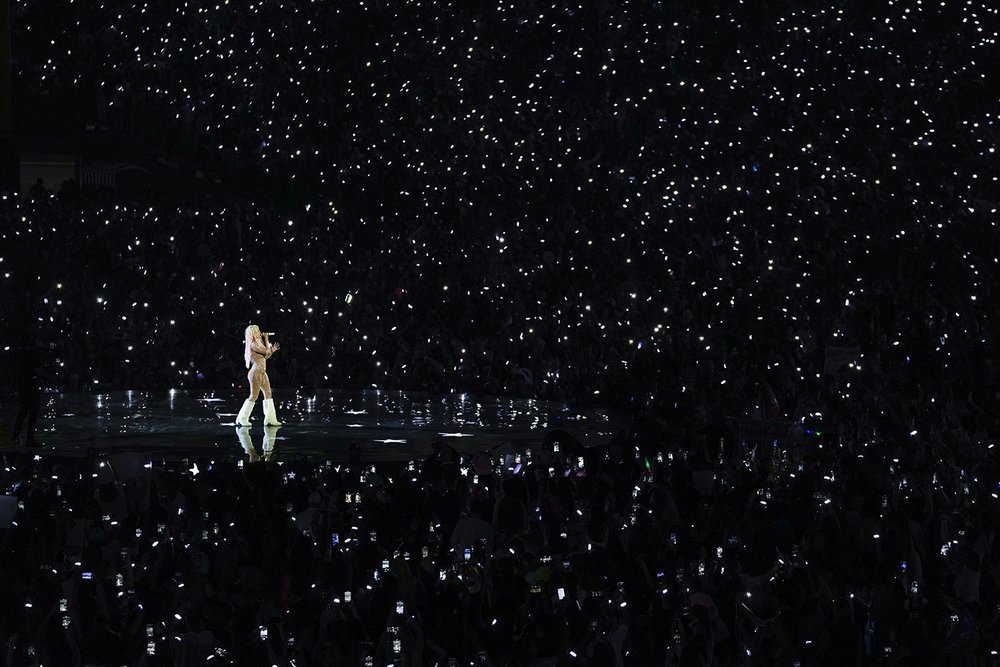  Karol G performs during her "Manana Sera Bonito" tour at the Monumental Simon Bolivar Stadium in Caracas, Venezuela, March 22, 2024. (AP Photo/Matias Delacroix) 