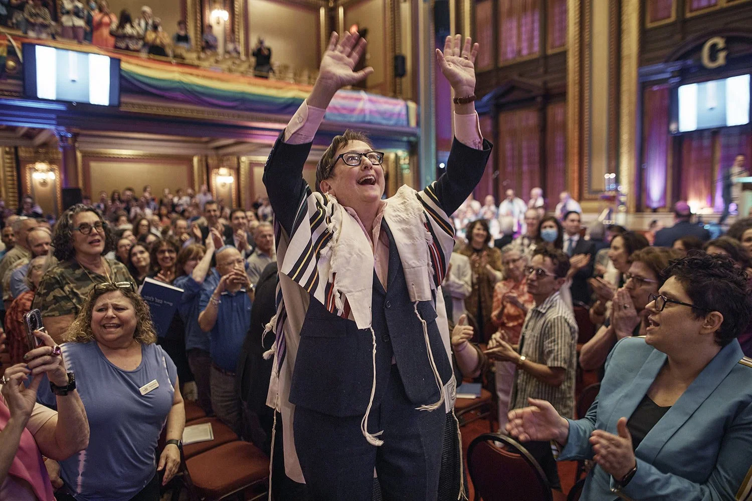  Rabbi Sharon Kleinbaum sings during her last service at the Masonic Hall, Friday, June 28, 2024, in New York. After leading the nation's largest LGBTQ+ synagogue through the myriad ups and downs of the modern gay-rights movement for the last three d
