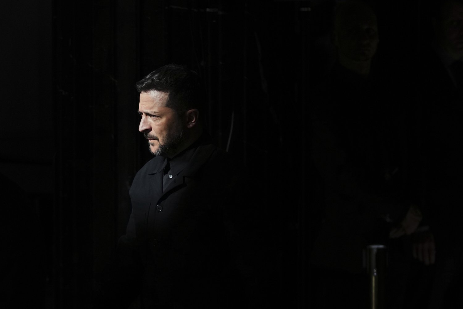 Ukraine's President Volodymyr Zelenskyy arrives for a press conference at the Prague Castle, Czech Republic, Sunday, May 4, 2025. (AP Photo/Petr David Josek)