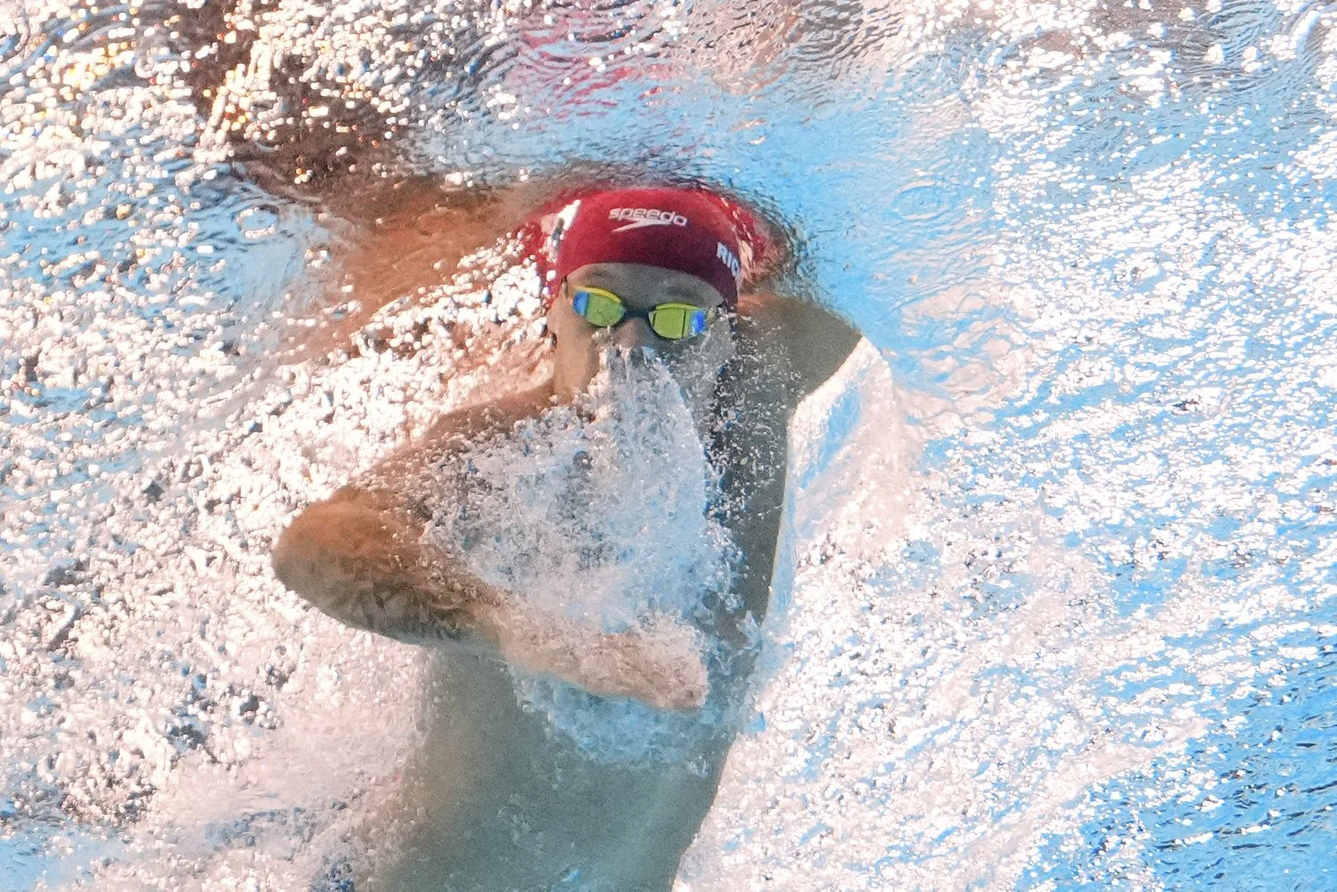 Matthew Richards of Britain competes in the men's 200-meter freestyle heat at the World Aquatics Championships in Singapore, Monday, July 28, 2025. (AP Photo/Lee Jin-man)