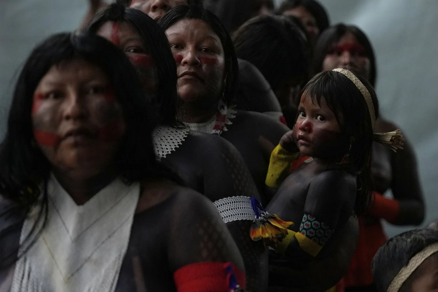  An Indigenous group attends the opening ceremony of the People's Summit offsite from the COP30 U.N. Climate Summit, Wednesday, Nov. 12, 2025, in Belem, Brazil. (AP Photo/Fernando Llano) 