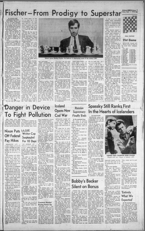 Fifty years ago: Fischer leads 8:5
