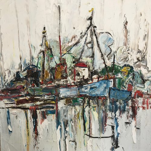 Ted-Turner-Oil-on-Canvas-Marina-Scene