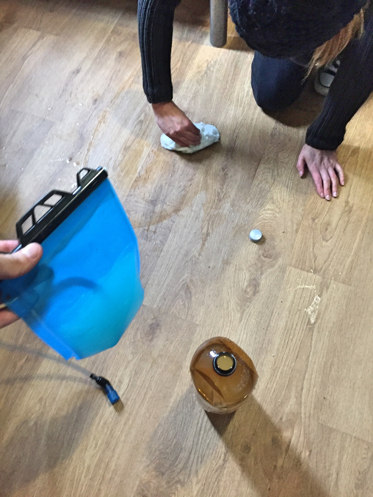 Despite the space, still managing to spill ginger beer everywhere when putting it into the waterpack. :-/