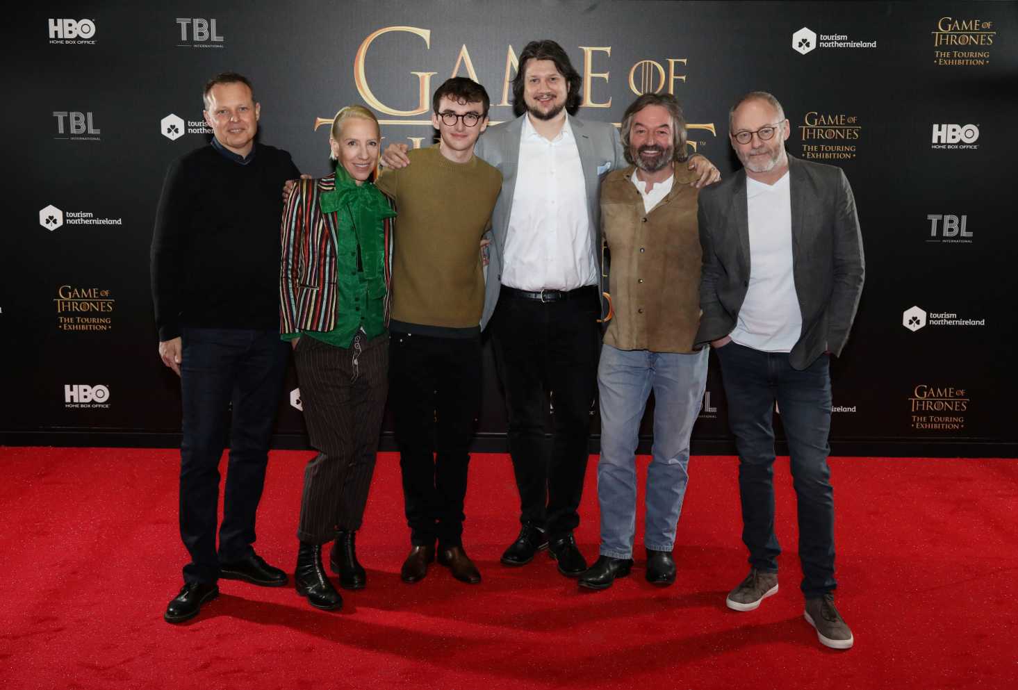 (L-R) Robin Stapley (GES), Michele Clapton (Game of Thrones costume designer), Isaac Hempstead Wright (Game of Thrones – Bran Stark), Jeff Peters (HBO), Ian Beattie (Game of Thrones – Ser Mervyn Trant), Liam Cunningham (Game of Thrones – Davos Seaworth)