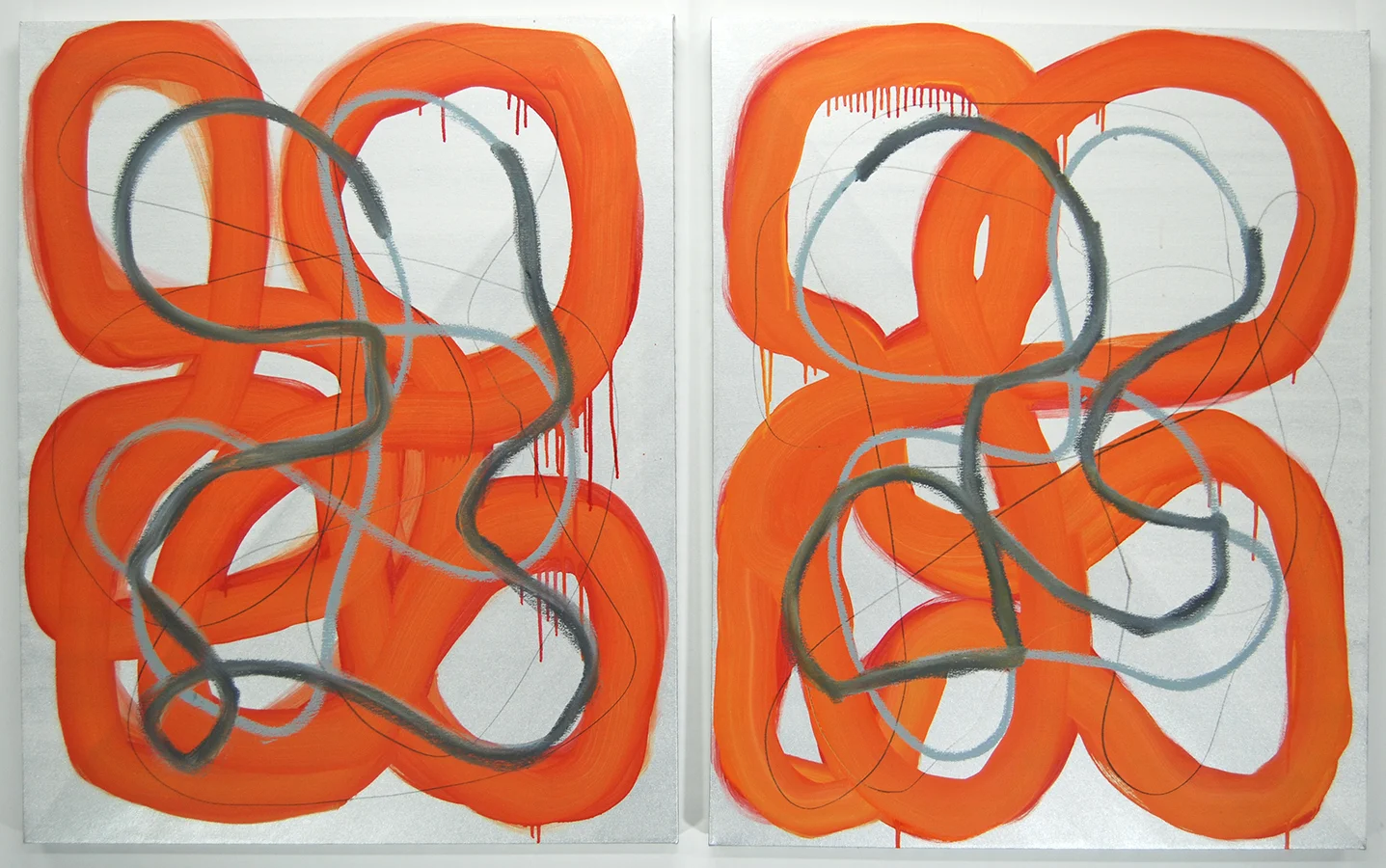 "Electrolytes", diptych, 2015, oil and graphite on linen, 40 x 32 inches