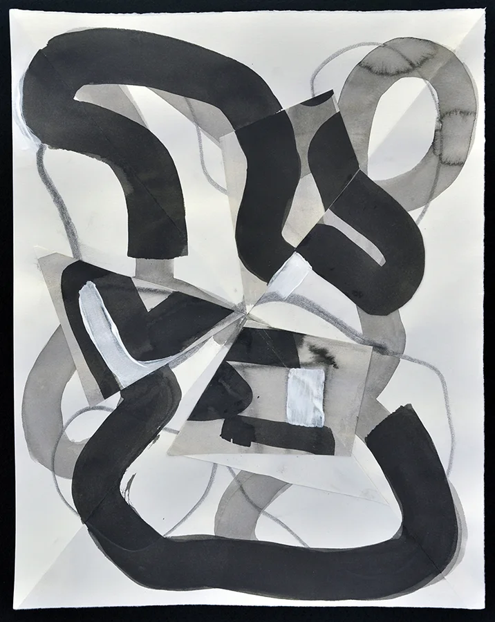 Untitled d1623, 2016, ink, gesso, graphite, and collage on paper, 13 x 11 inches