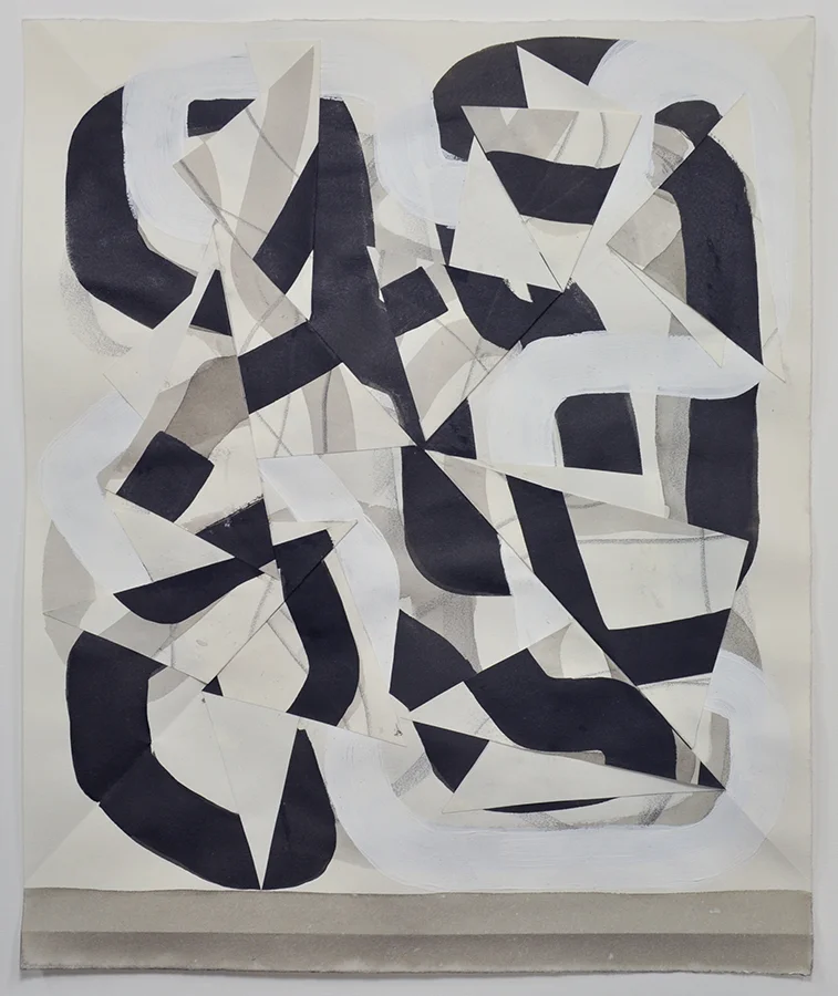 Untitled d1632, 2016, ink, gesso, graphite, and collage on paper, 13 x 11 inches