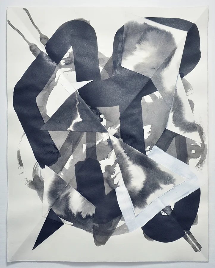 Untitled d1627, 2016, ink, gesso, graphite, and collage on paper, 13 x 11 inches