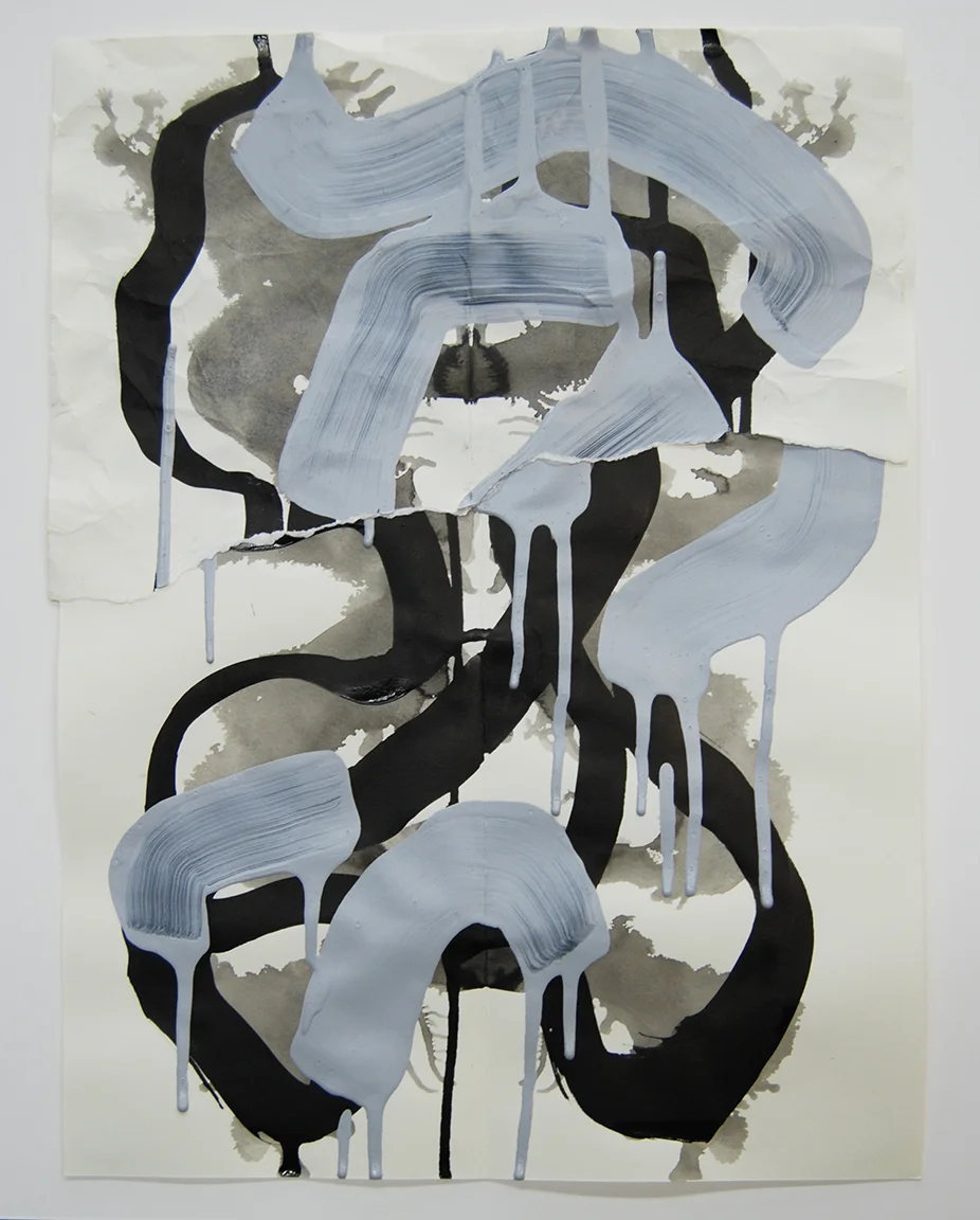 "Aufhocker p1703", 2017, acrylic, ink, collage on paper, 14.5 x 11.25 inches