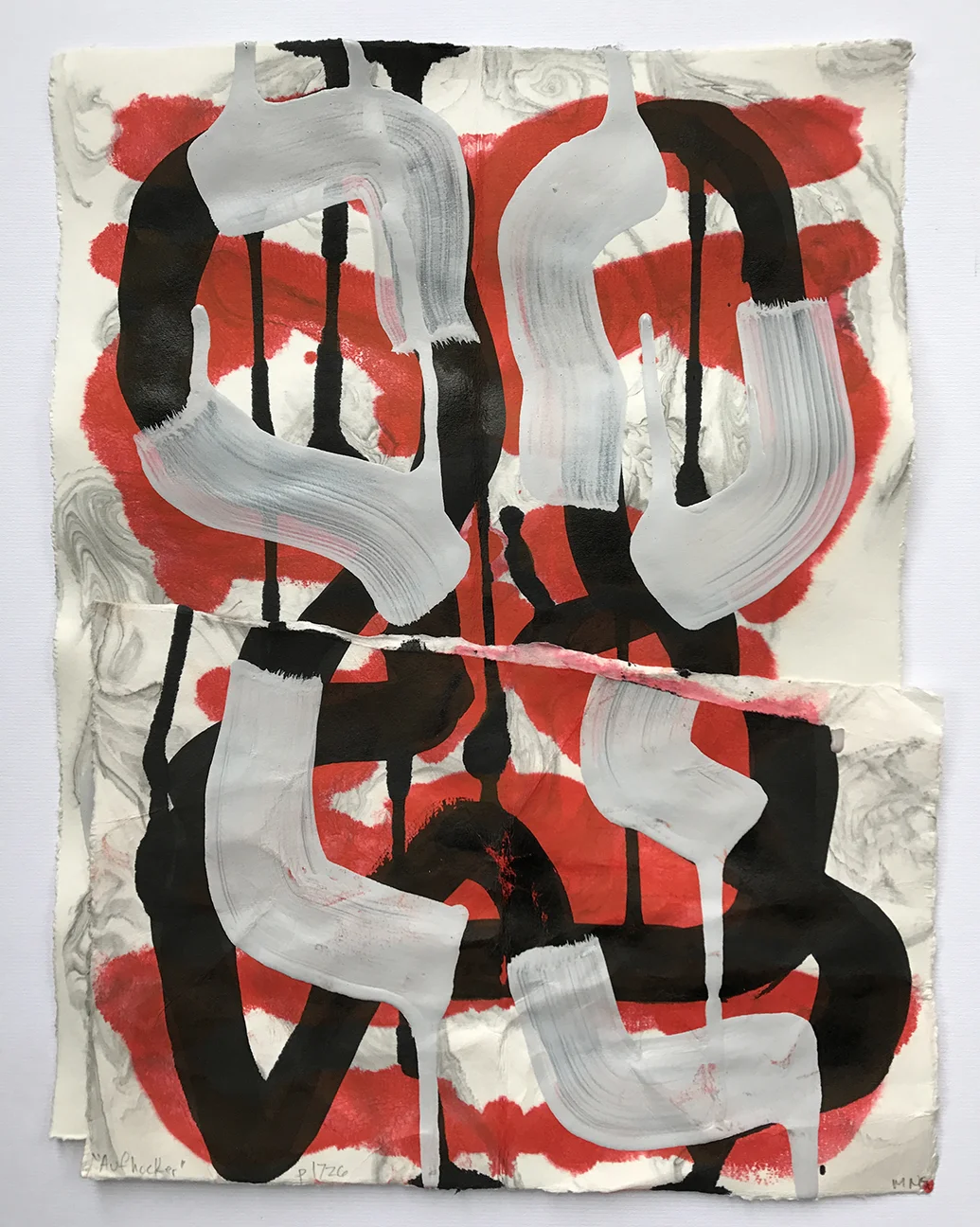 Aufhocker p1726, 2017, acrylic, ink, and collage on paper, 14 x 10.5 inches