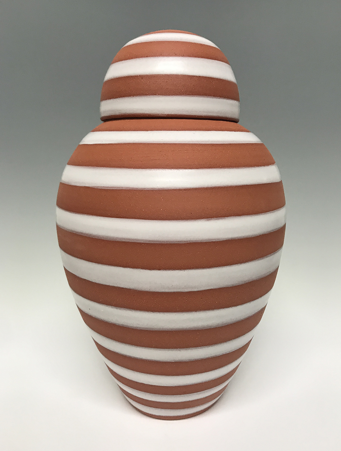 Urn with Stonehenge Glaze, 2019, terra cotta, 8.5 x 8.5 x 14 inches