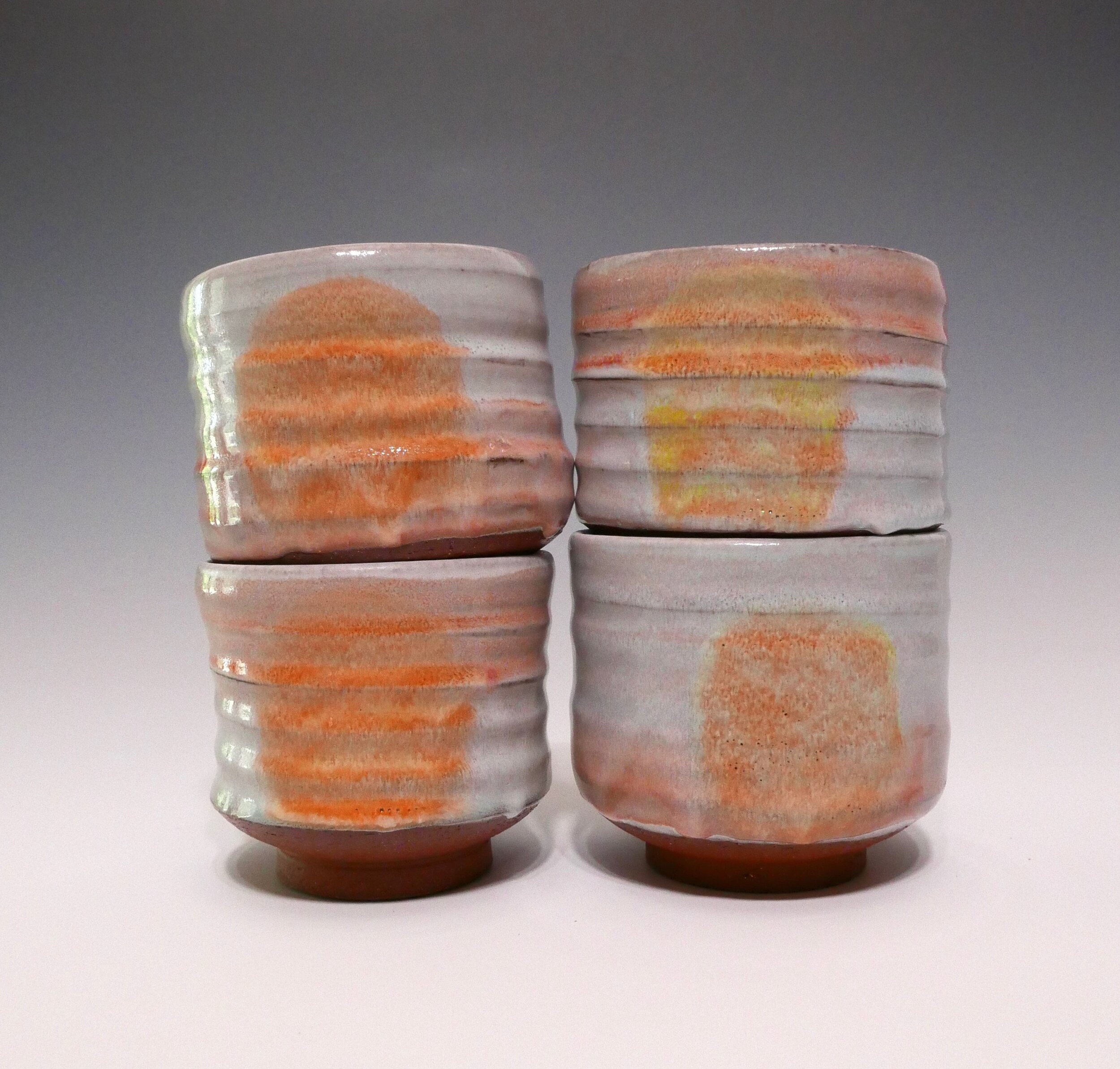 Sunrise Majolica Yunomi Set, glazed terra cotta, approximately 3.5 x 3 .5 x 3.5 inches each