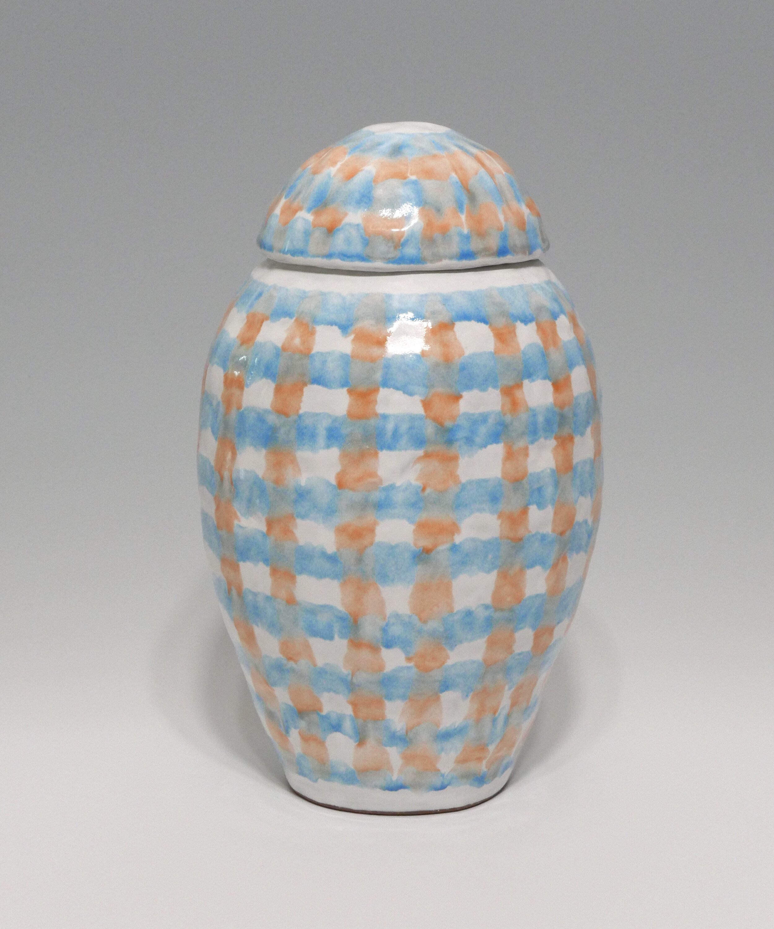 Majolica Urn, 2019, glazed terra cotta, 12.5 x 6 x 6 inches