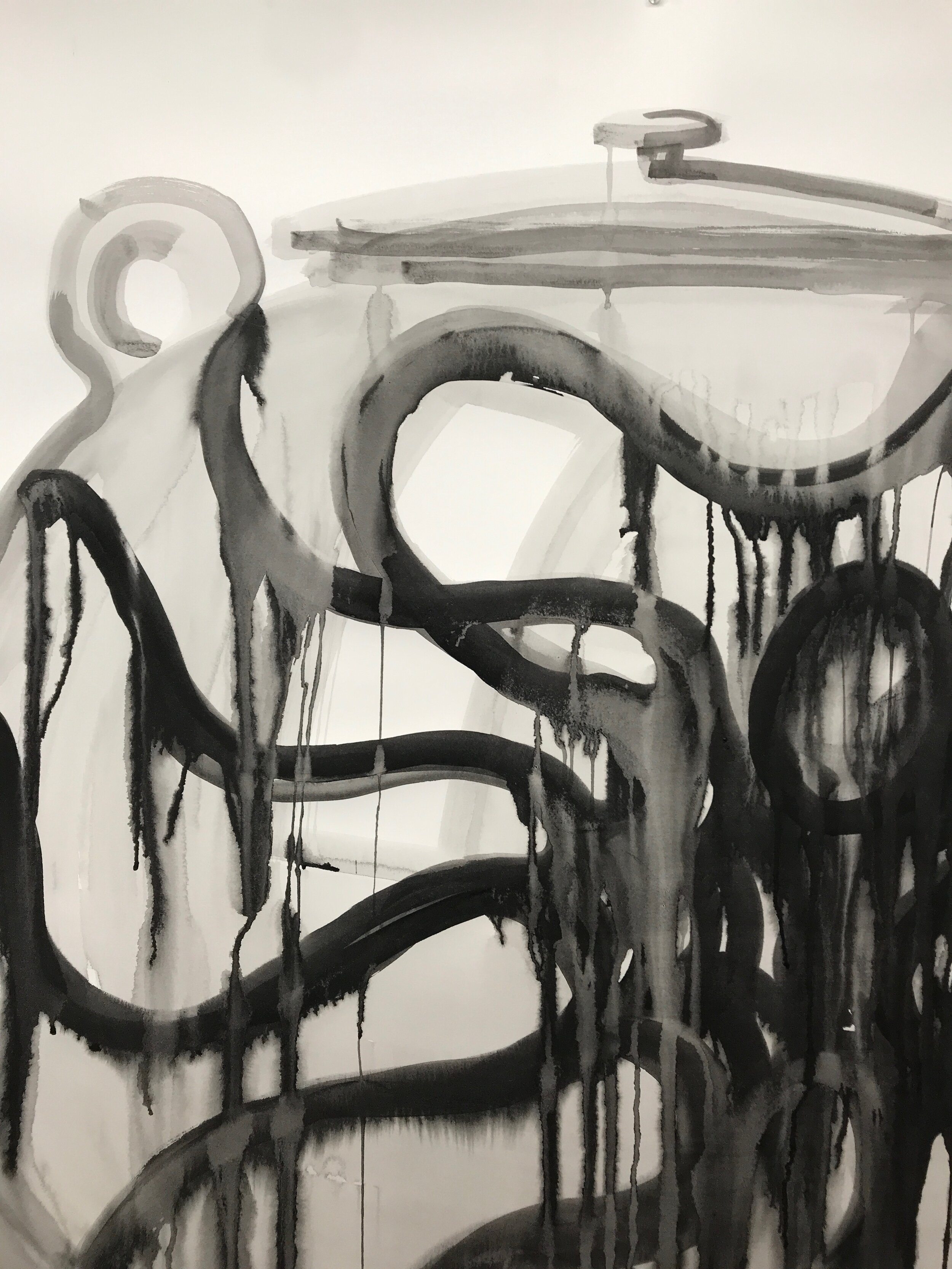 Untitled (octopus jar 3), 2020, ink on paper, 58 x 52 inches, detail