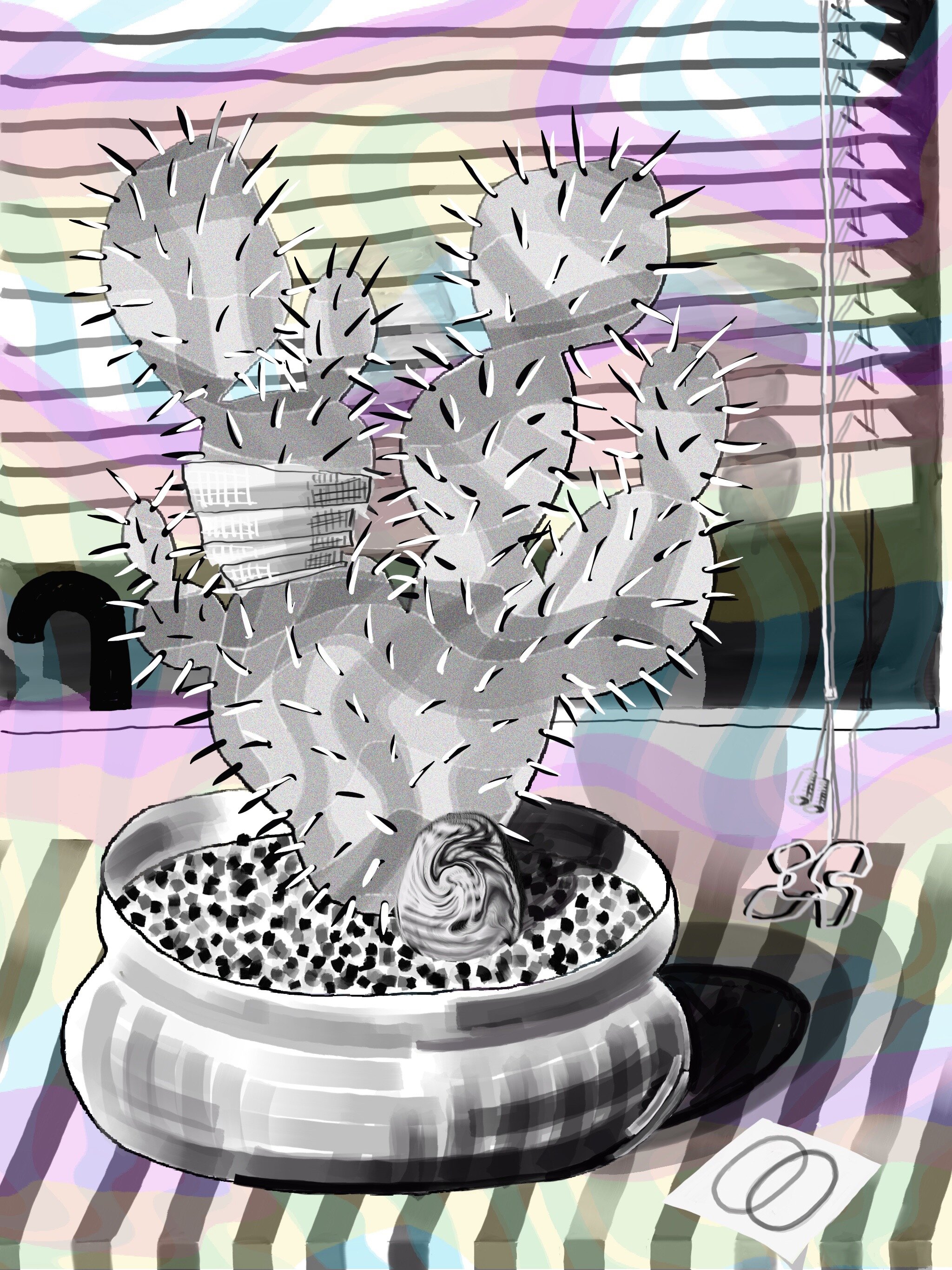 Untitled (cactus and sacred stone hallucinating), 2018, ipad drawing