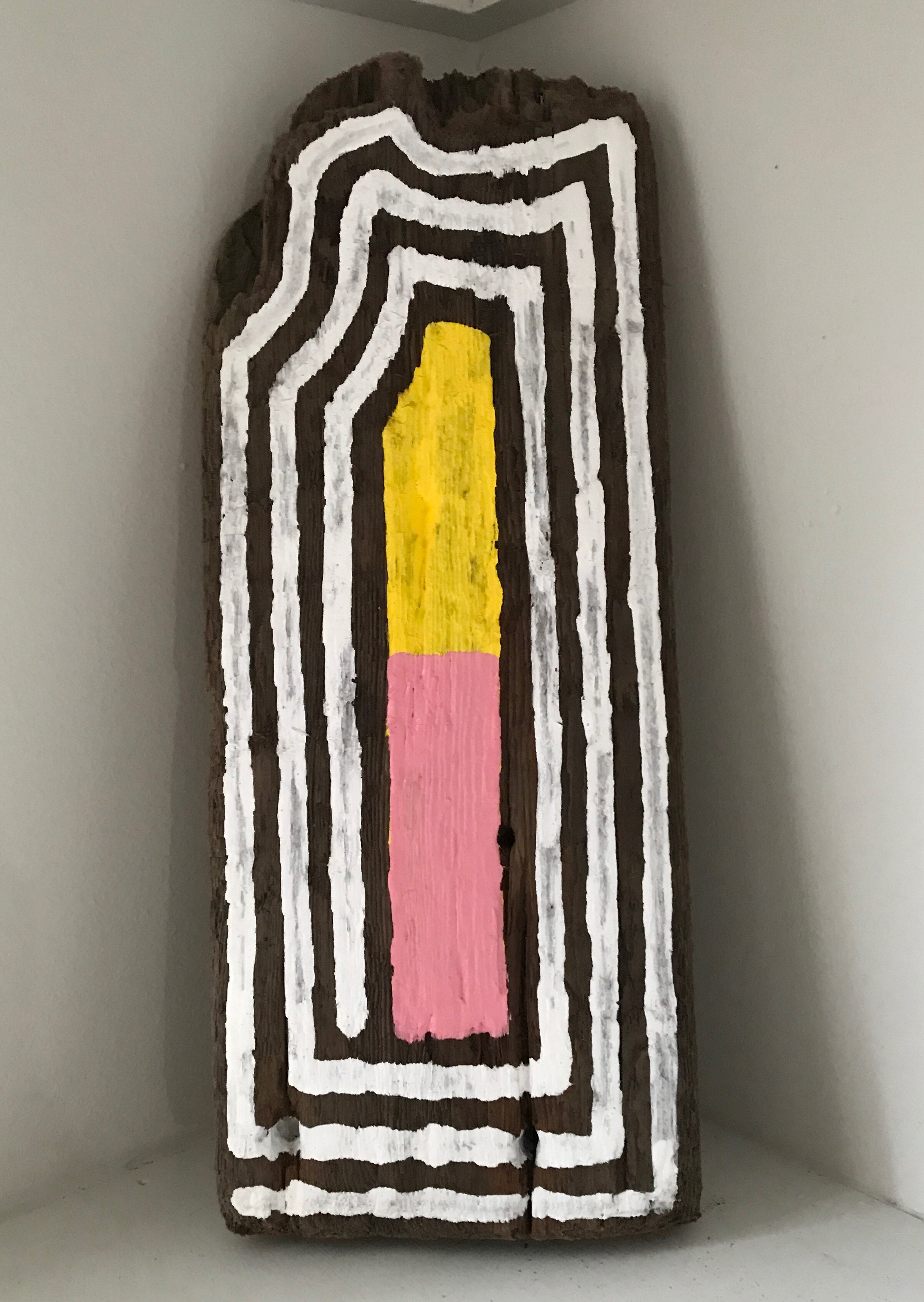 Untitled (frequency and balance), 2020, acrylic on found wood from Rockaway Beach, 14 x 5.5 x 2.5 inches (Copy)