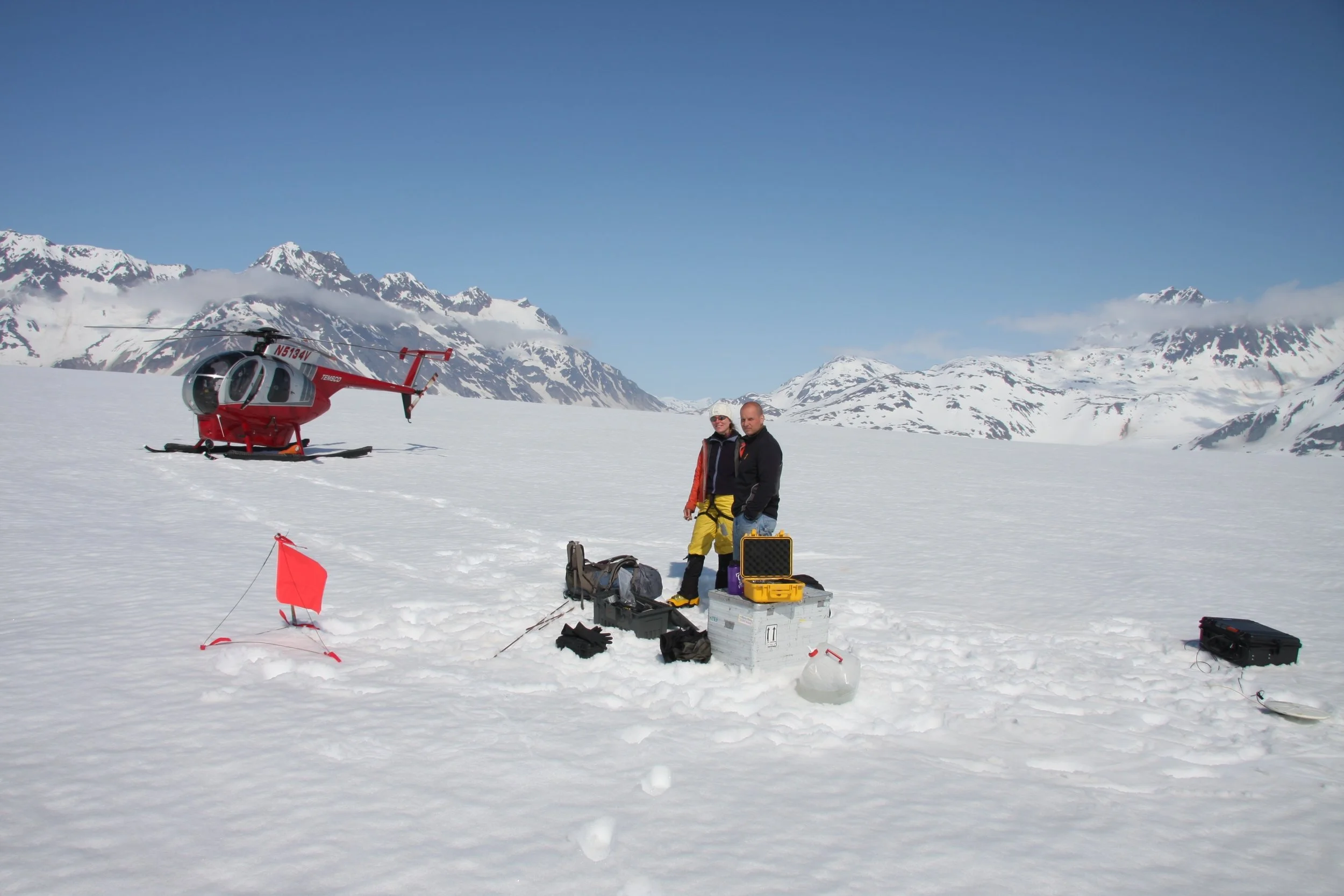Barbara and Andy the heli pilot at Mass Balance site