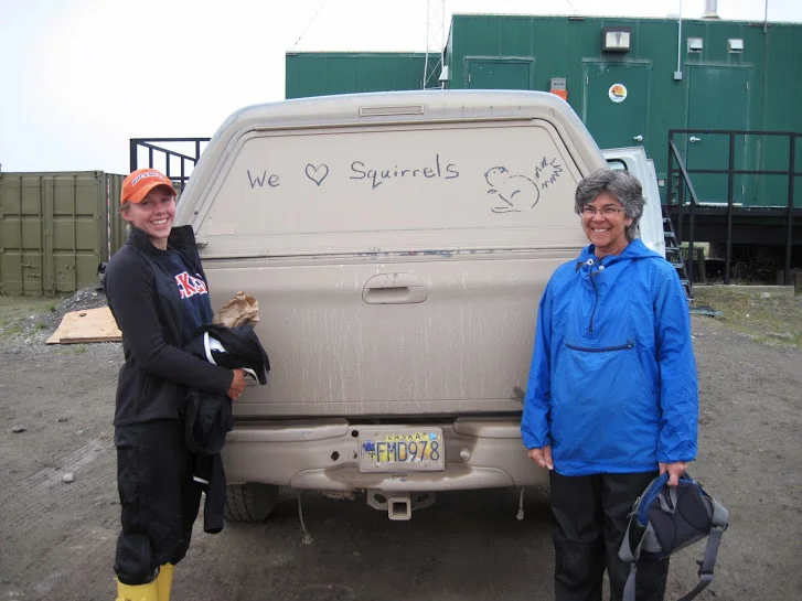 Catching arctic ground squirrels keeps Loren Buck’s Team Squirrel busy much of the summer, but there’s always time for a bit of fun! Here Kate Wilsterman (left) and Jeannette Moore (right) pose for a quick photo before leaving the laboratory at Toolik Field Station to head to Atigun (about 20 miles south of Toolik Field Station) to catch ground squirrels. Photo: Alicia Gillean