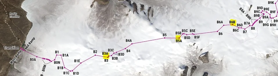 Route view with SCAT camping spots noted.