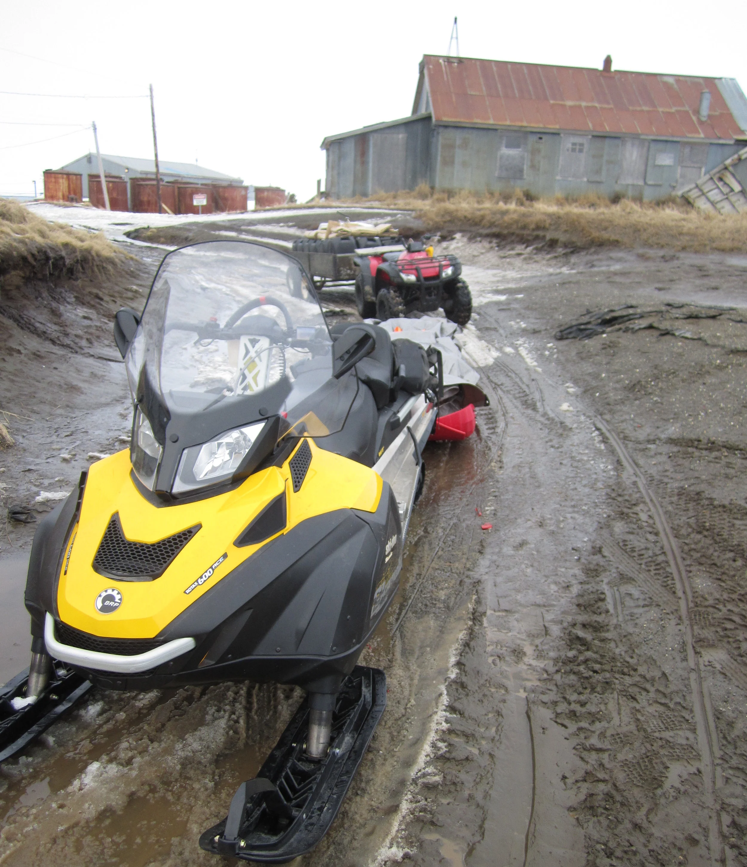 Spring 2014: Clearly conditions in Chevak do not favor using snowmobiles for put-in. Photo: Matt Irinaga