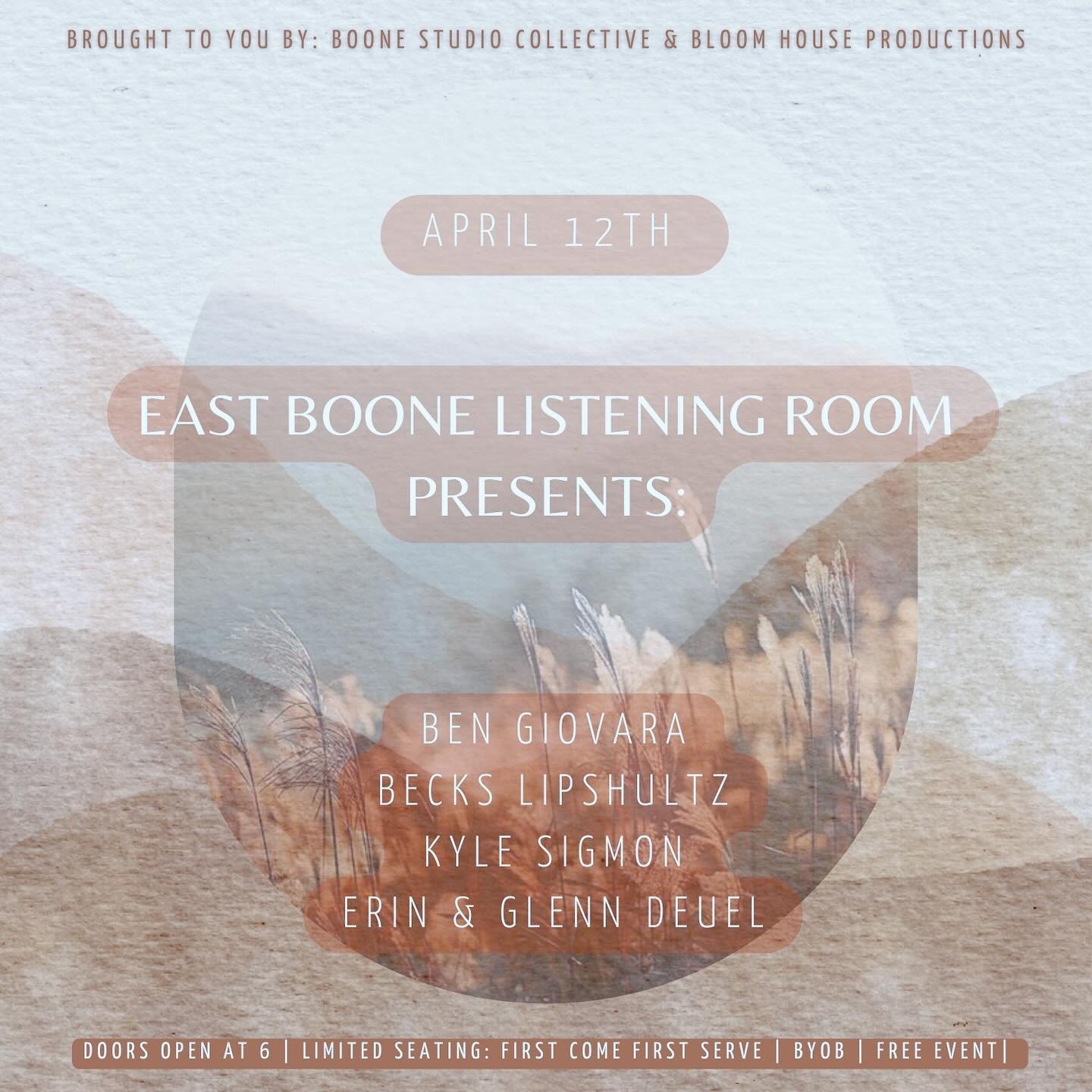 So excited to join this local musical movement in East Boone! Here is the info for tomorrow night: 

Location: Boone Studio Collective
200 Den Mac Drive - Unit 1 - Boone NC
[The first storefront located next to Center 45 Climbing Gym]
Free Parking
Do