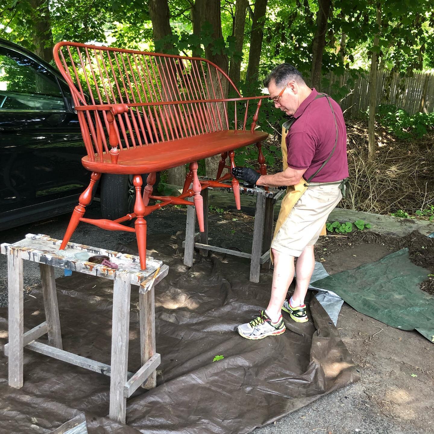 @chrmker14 working on revitalizing a settee that&rsquo;s had it&rsquo;s share of abuse. It lived on a covered porch and was originally damaged during a hurricane a few years back.  With a broken arm post I took it back and made a new one for the cust