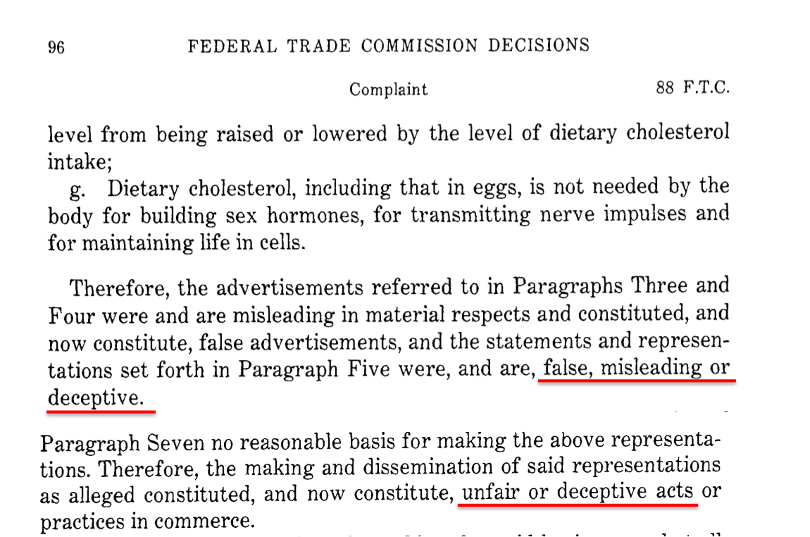A review by the U.S. Federal Trade Commission deems advertising by the egg industy is “false, misleading or deceptive”.