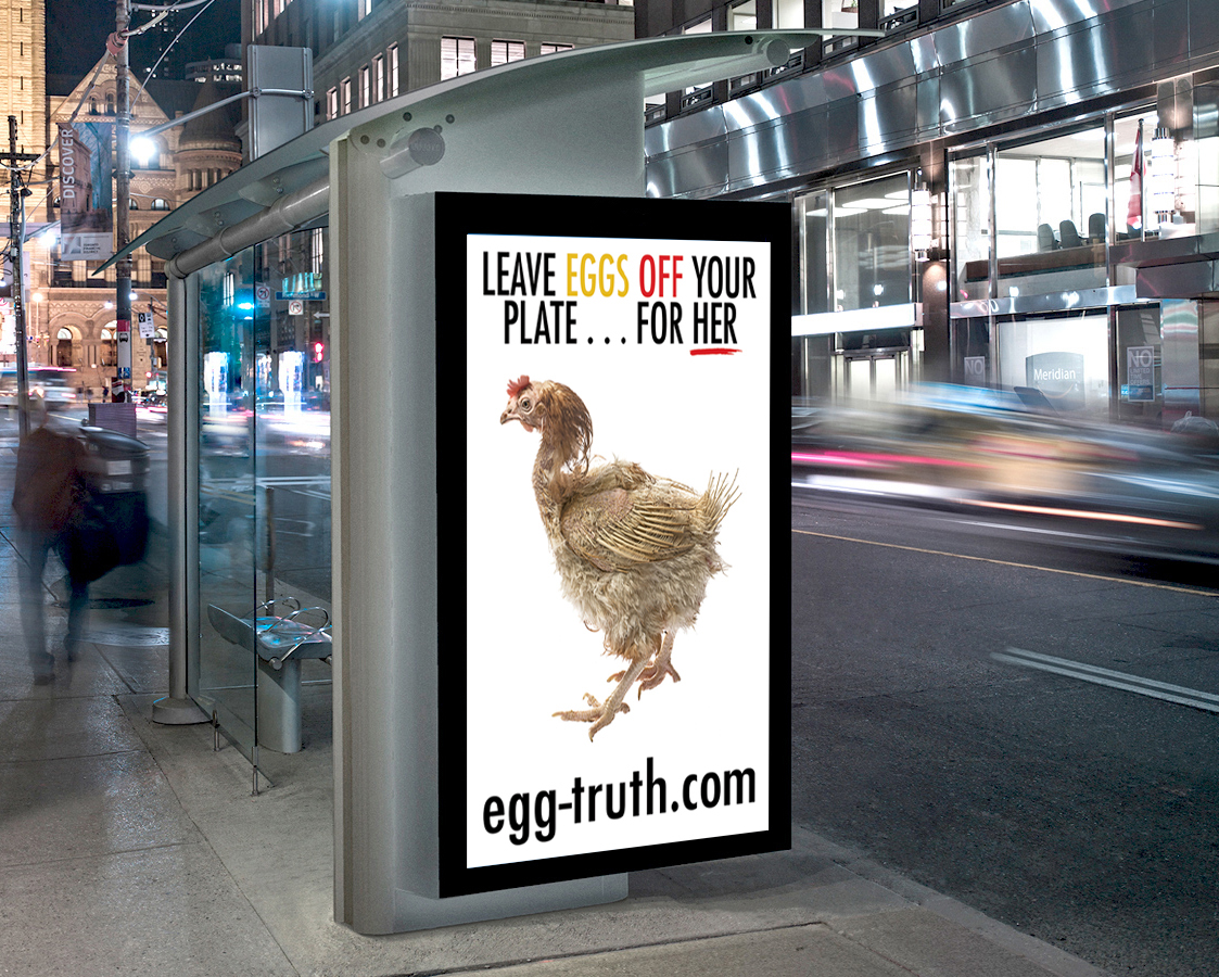 A mock-up of the exterior ad face of a Toronto transit shelter.