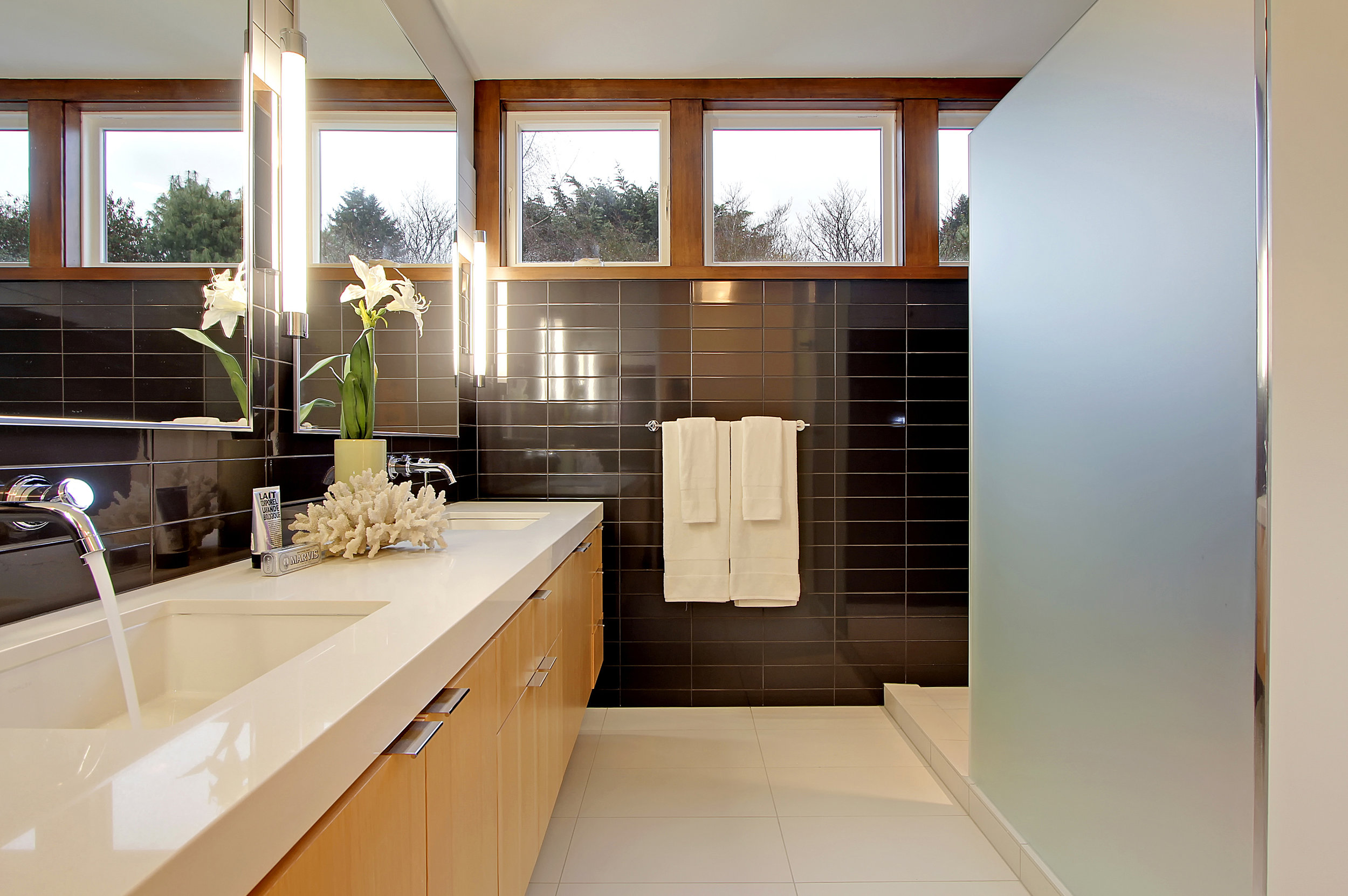 Modern Wood and Tile Bathroom