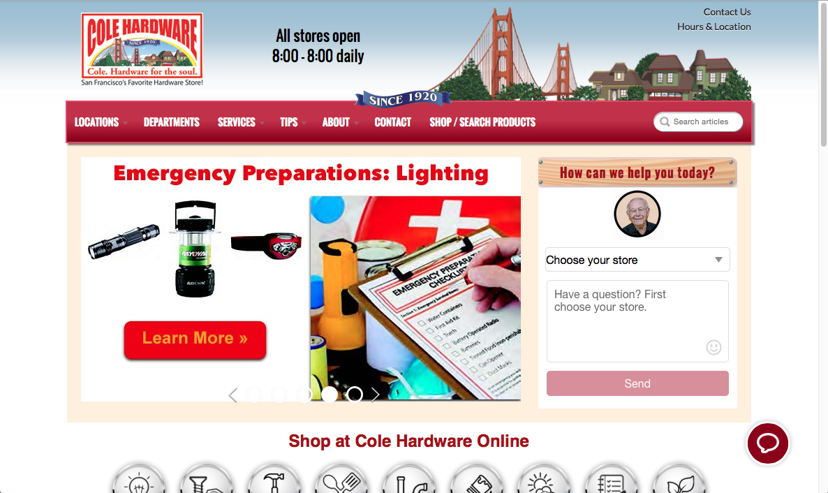 Current Cole Hardware landing page
