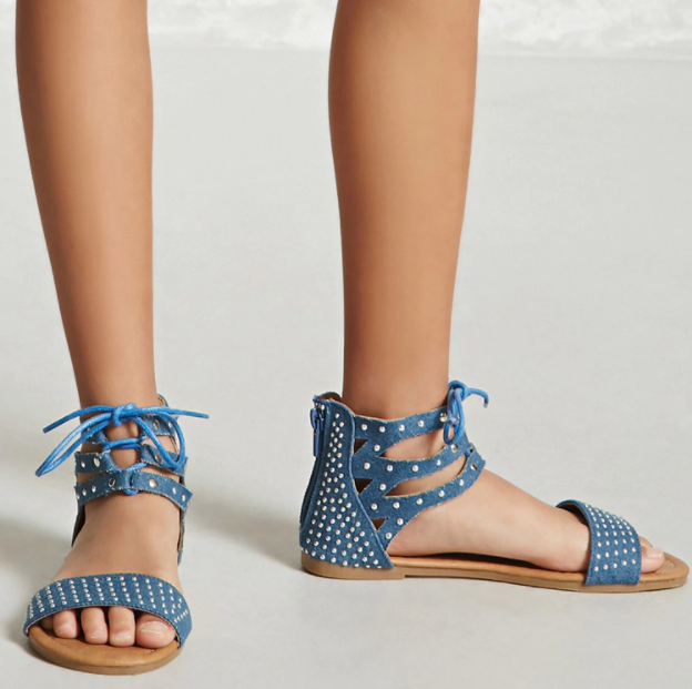Studded Denim Sandals - $18 Forever21