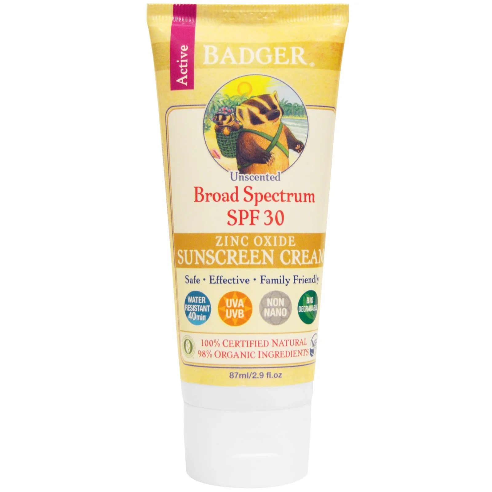 Badger Sunscreen Cream, Unscented, SPF 30