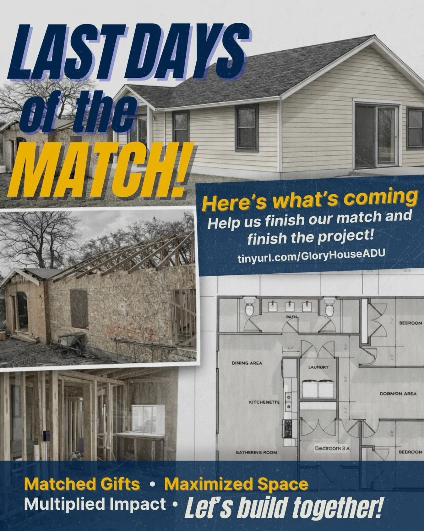 Because of so many generous friends, the Glory House ADU is becoming a reality! 

Every gift helps us finish strong and create a space that will serve students for generations. We&rsquo;re wrapping up our 12/31 matching challenge with $20,305 left. L