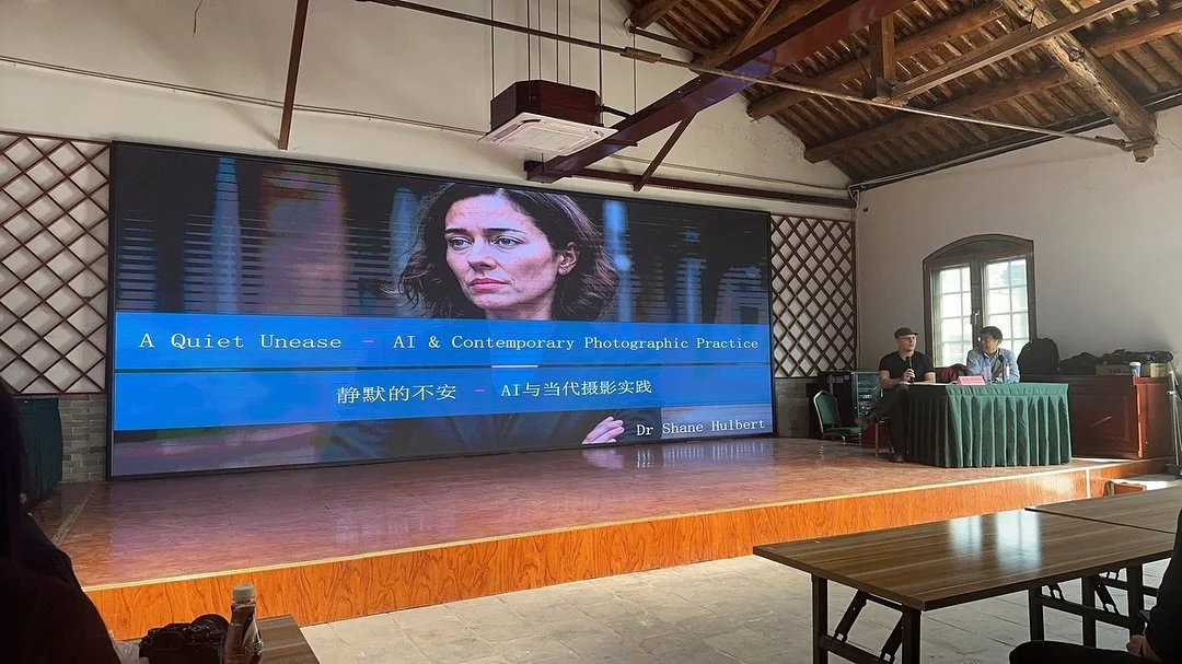 Great lecture by Shane Hulbert at the 2025 Pingyao International Photography Festival, where he presented his new body of work, spoke about AI more broadly, and unpacked how this series came together.
What made the talk compelling was that it went b