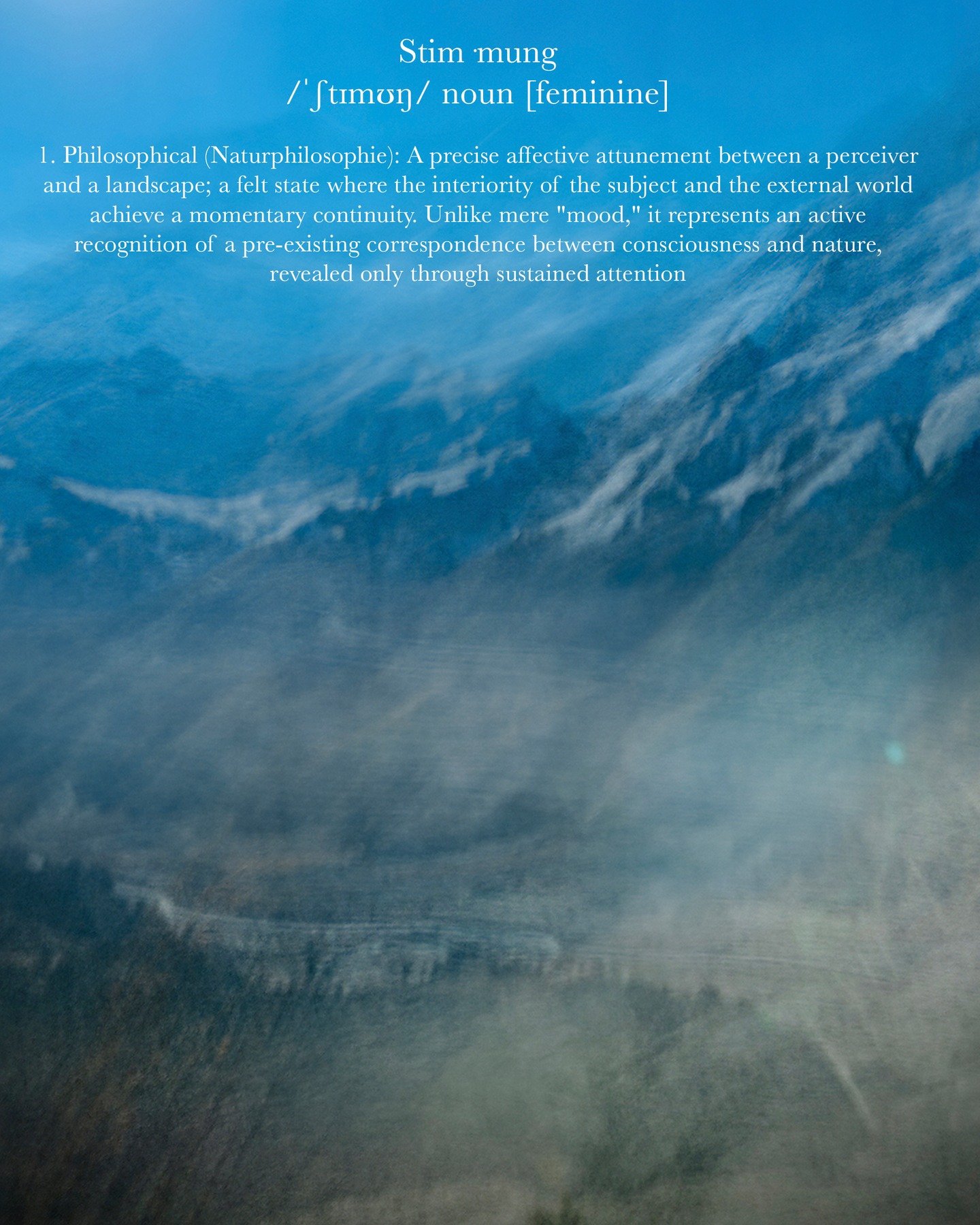 Lately, my studio practice has been anchored in deep research as I prepare an application for a dream residency in Germany. 

In the process of diving into German Romanticism and Naturphilosophie, I "discovered" a word that has fundamentall
