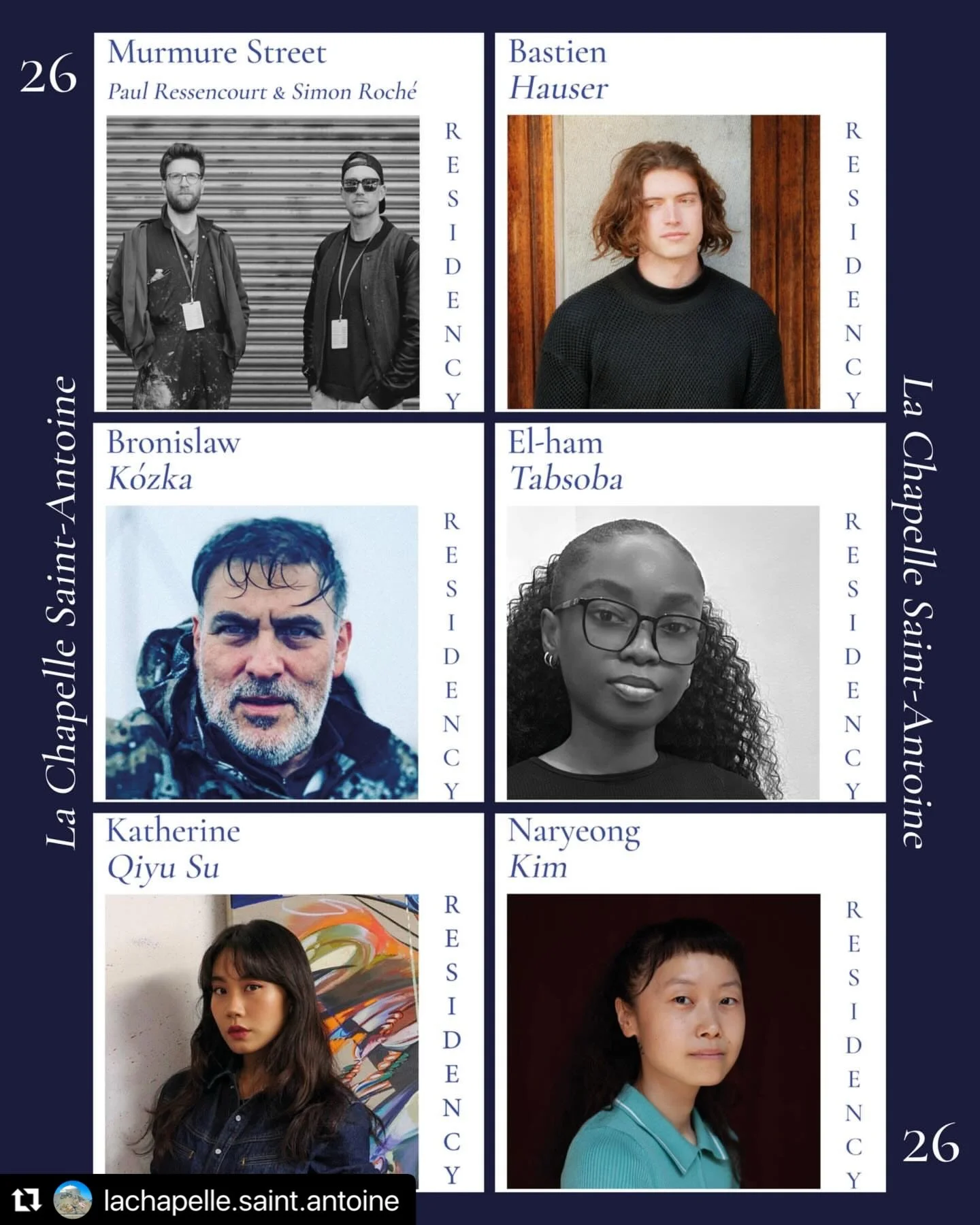 #Repost @lachapelle.saint.antoine with @use.repost
・・・
LA CHAPELLE SAINT-ANTOINE &mdash; 2026 ARTIST RESIDENCY ✨ PART 1/3

We are delighted to unveil the first artists selected for the 2026 season of the La Chapelle Saint-Antoine Artist Residency in 