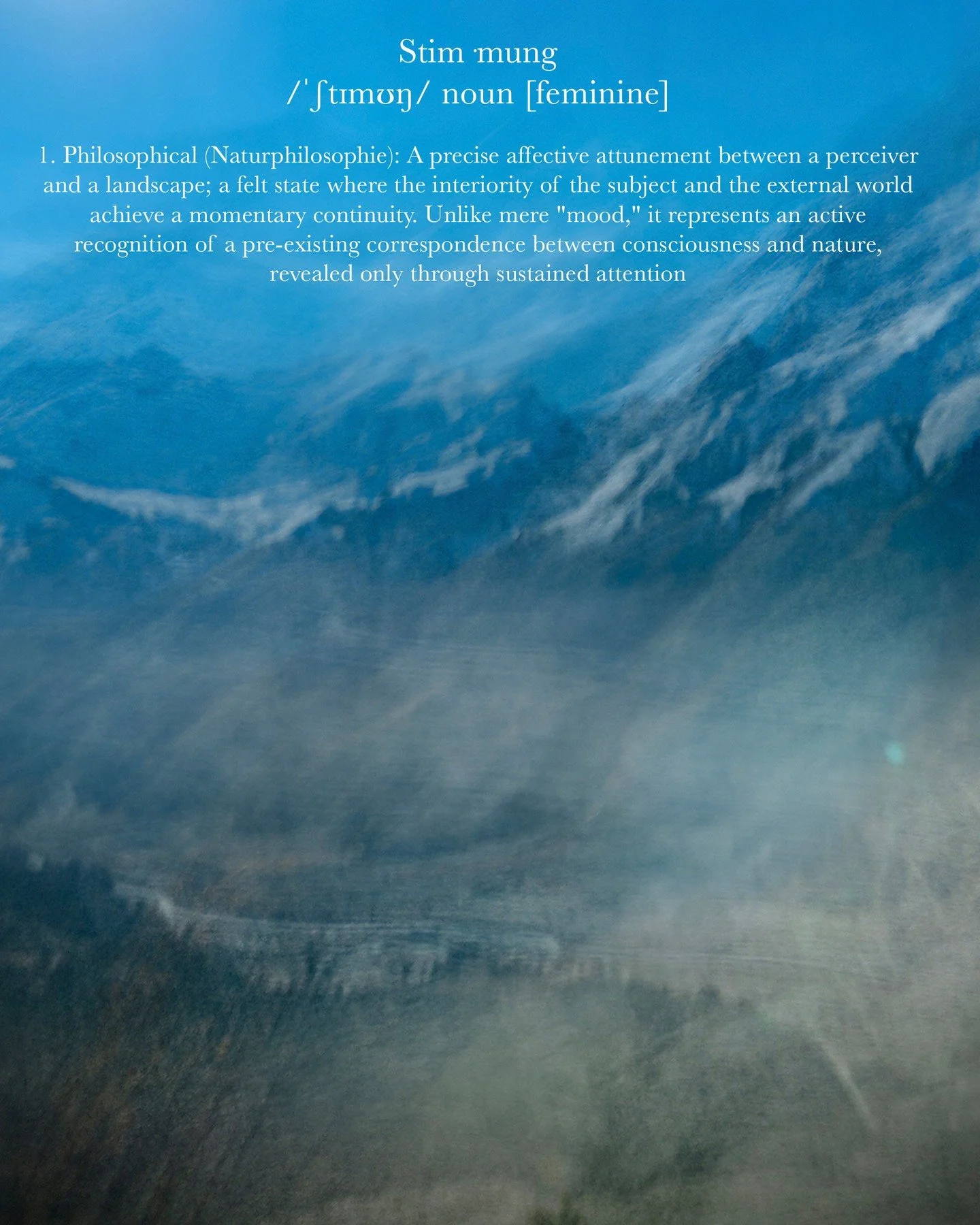 Lately, my studio practice has been anchored in deep research as I prepare an application for a dream residency in Germany. 

In the process of diving into German Romanticism and Naturphilosophie, I "discovered" a word that has fundamentall