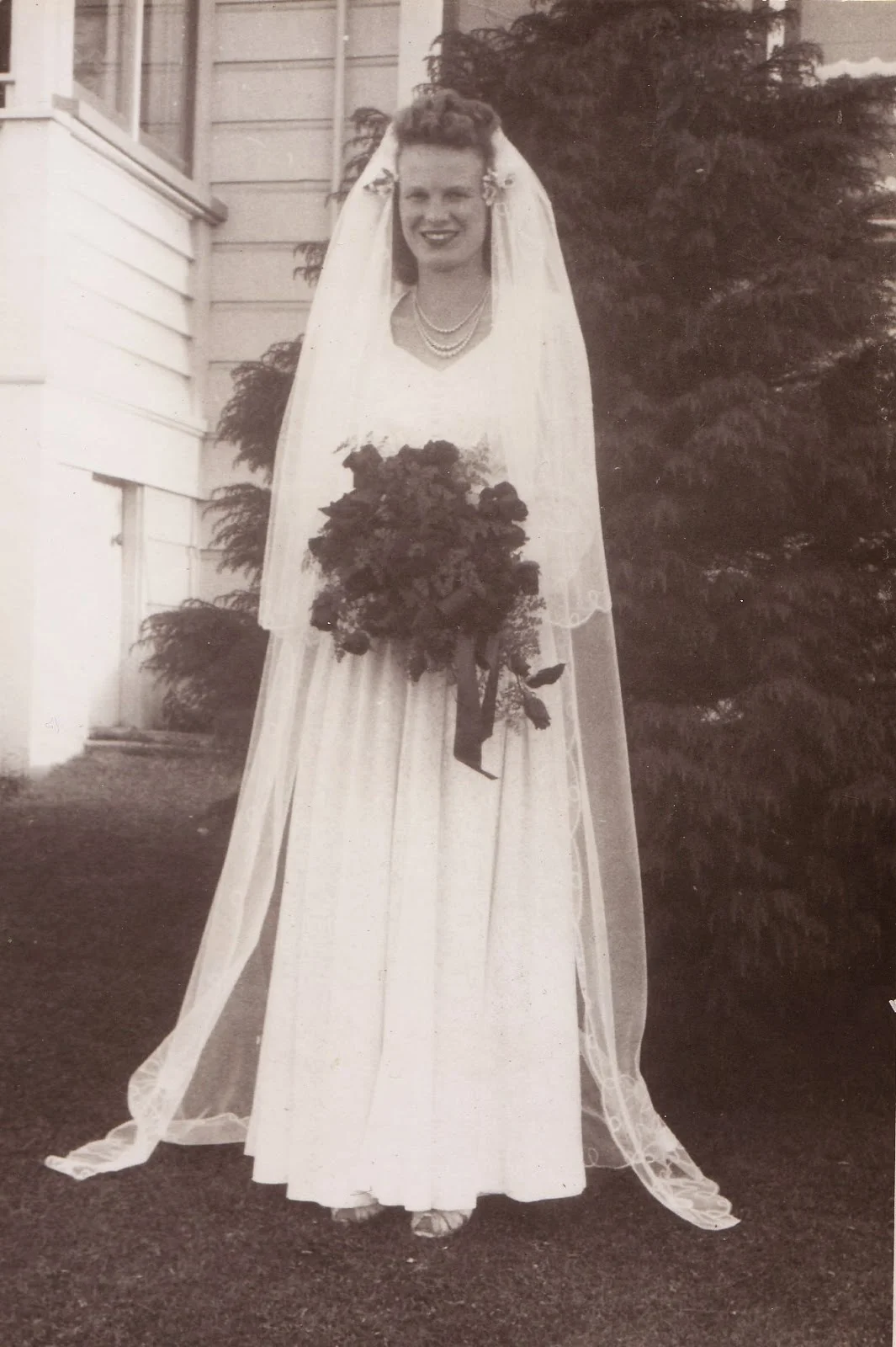 Edith - my mother - with Bouquet of Red Roses