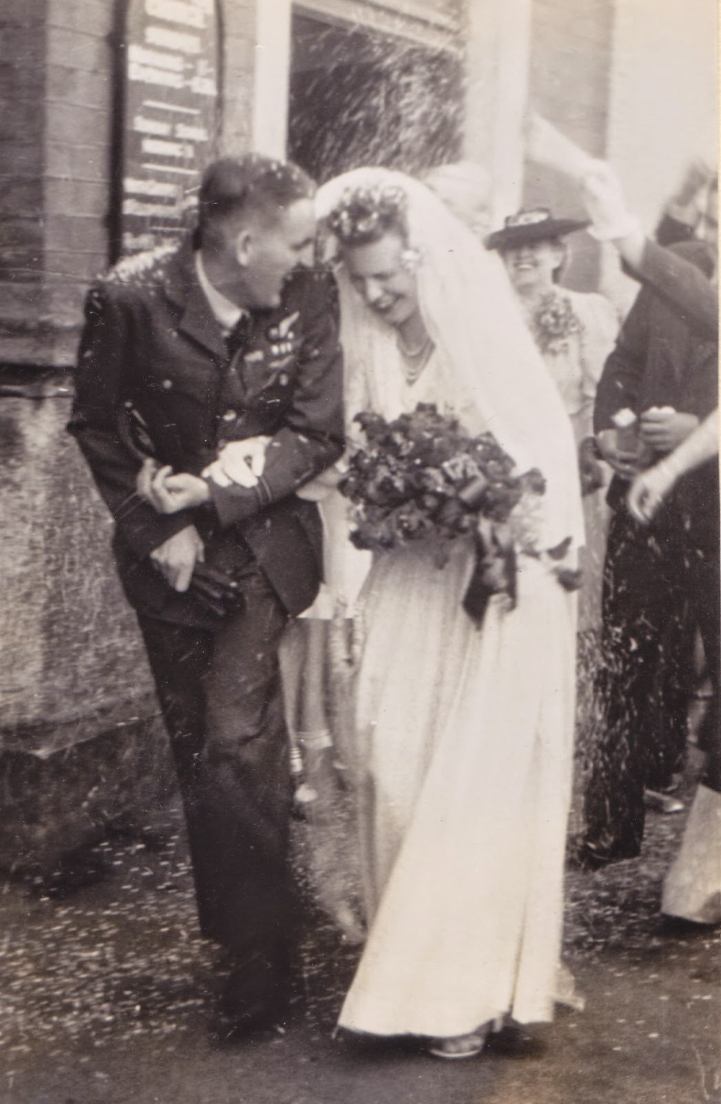 Edith and David in confetti storm in post WW2 frugal, Calvinist Dunedin
