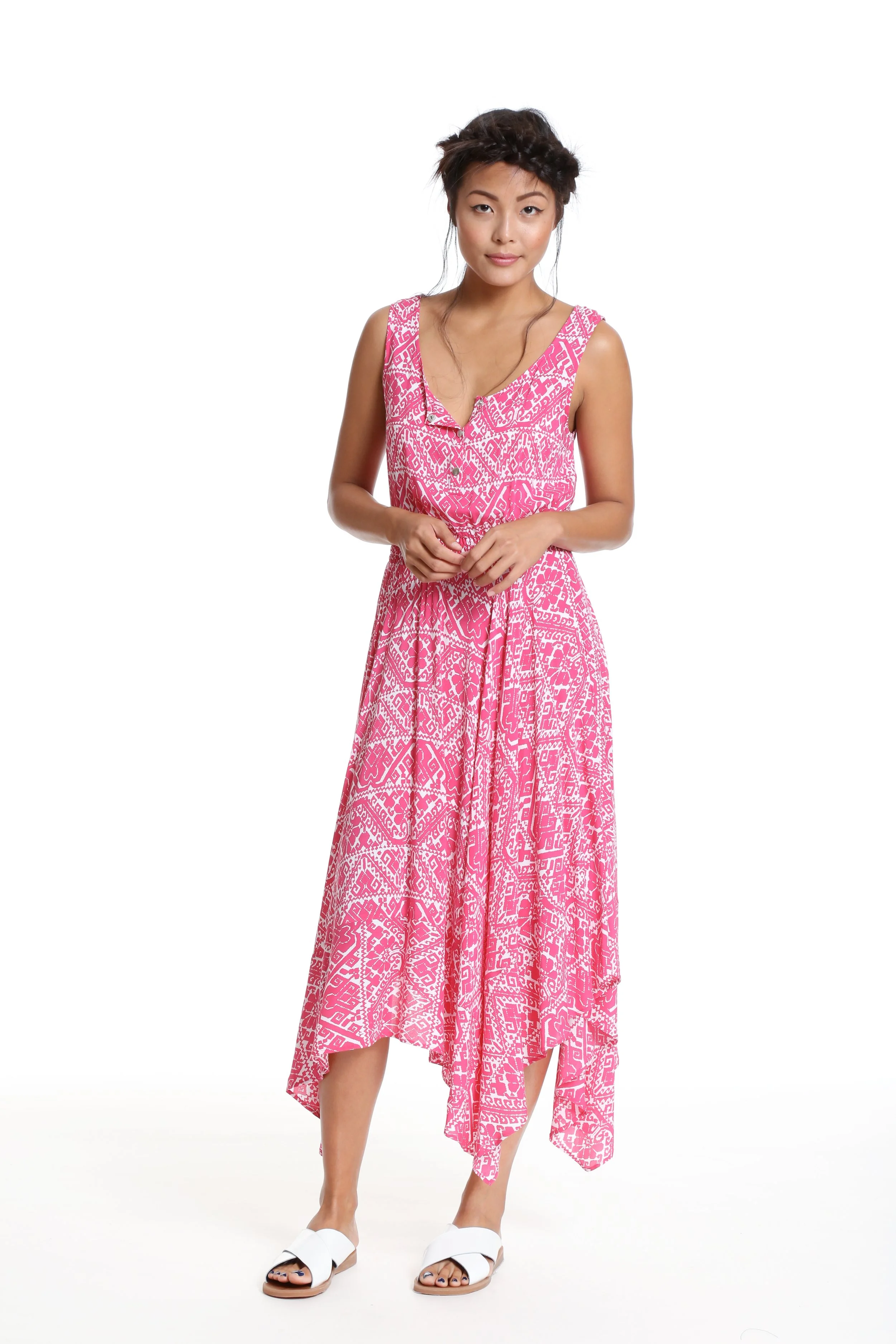 GB1B67 Henley Dress, White Hot Pink Tribal Blanket(#162).jpg