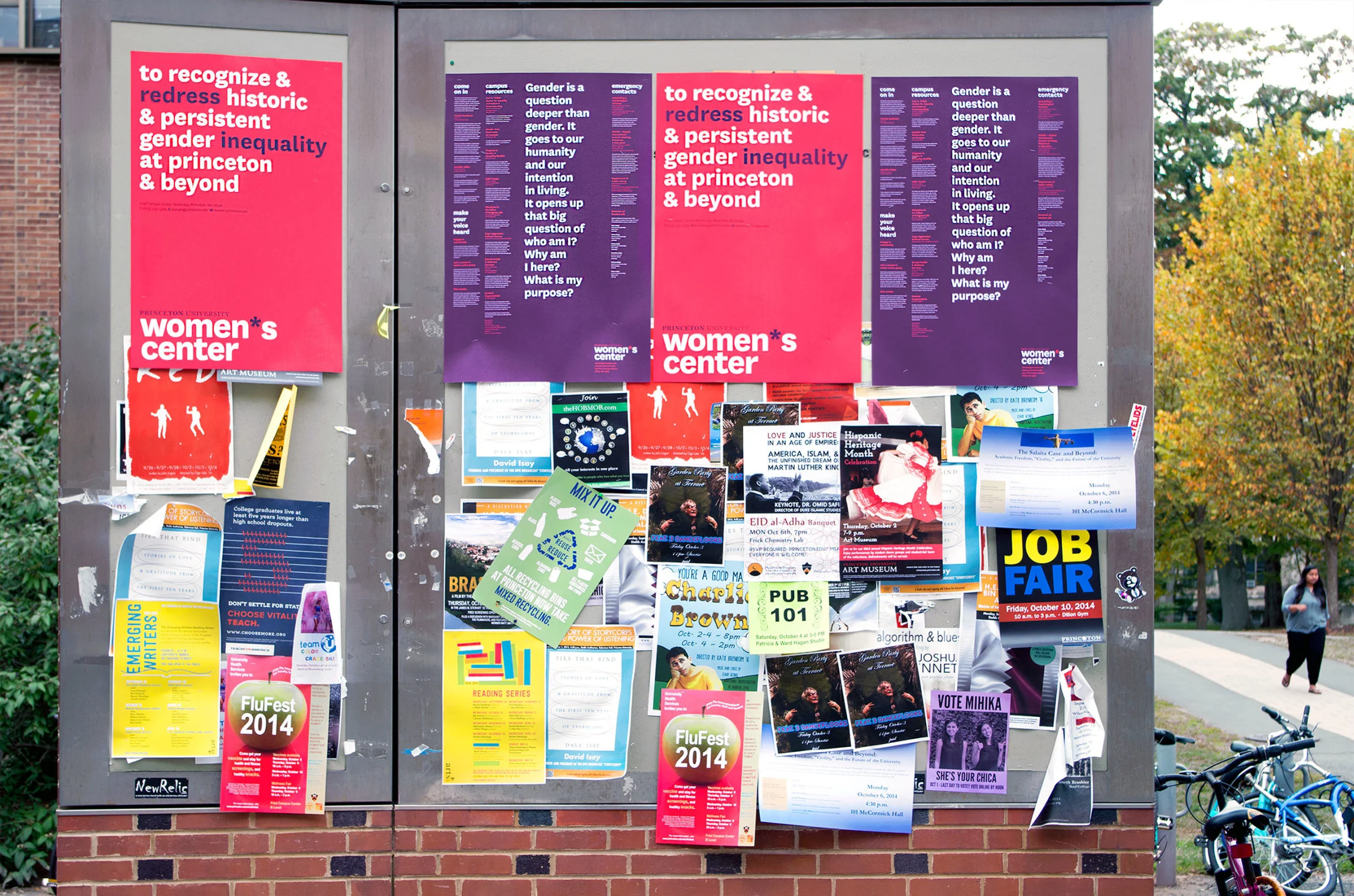 Women*s Center calendar posters hung outside of Frist.